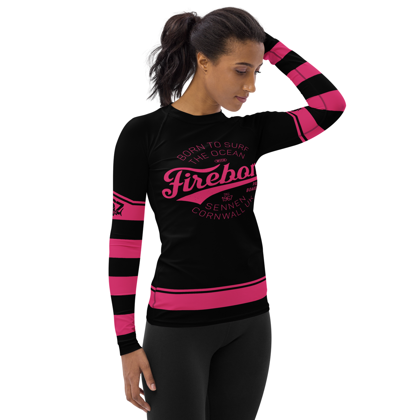 Women's Surf Skin Pink on Black Rash Guard