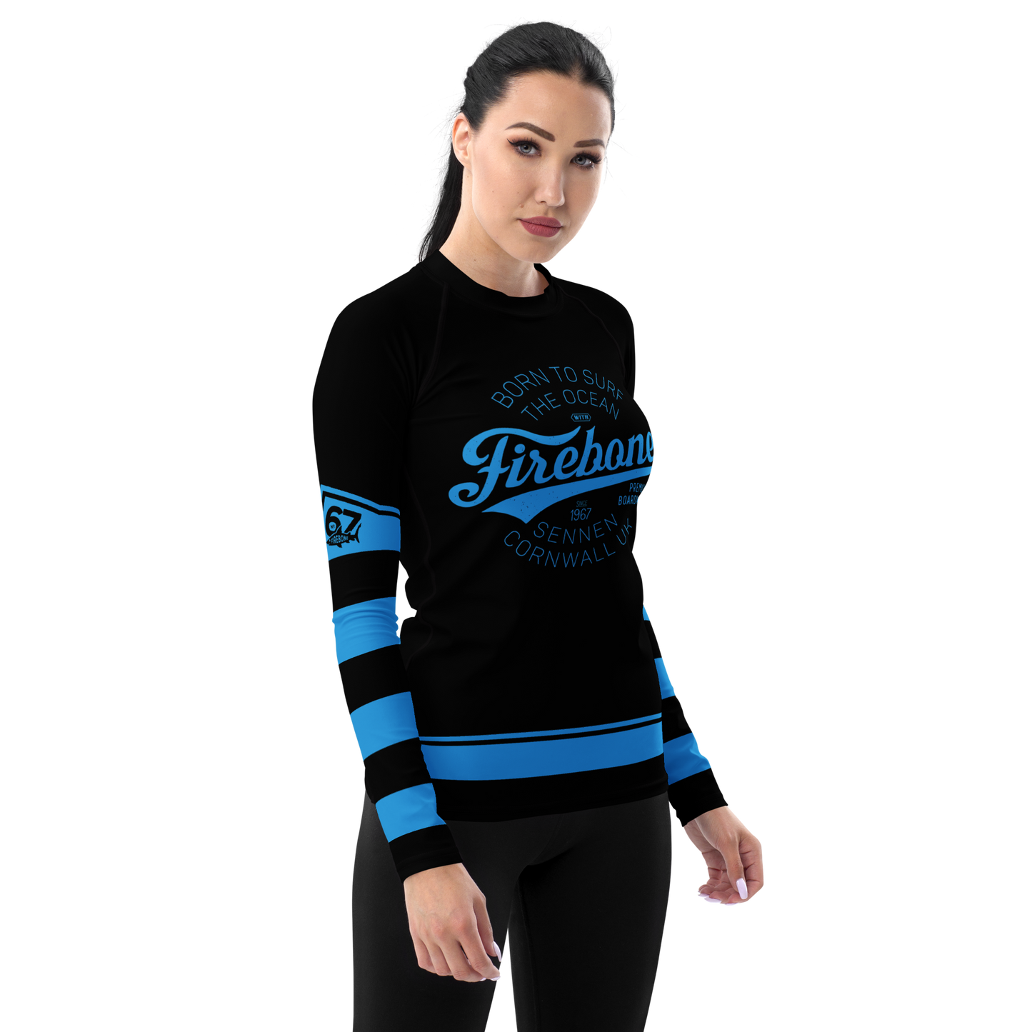 Women's Surf Skin Blue on Black Rash Guard