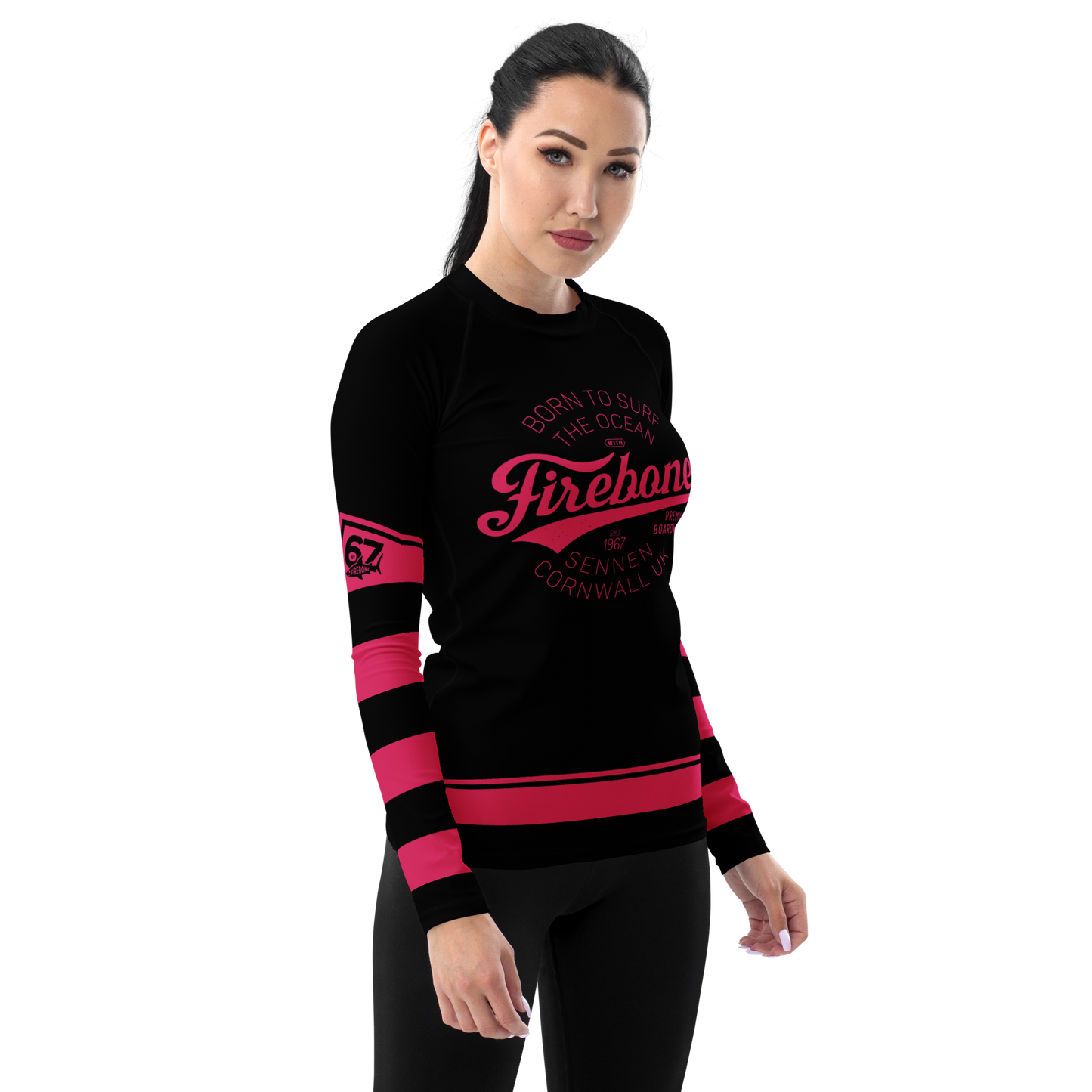 Women's Surf Skin Pink on Black Rash Guard