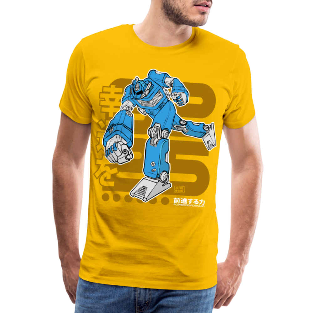 Powering Forward - Blue Robot on Yellow - Men’s Premium T-Shirt - sun yellow