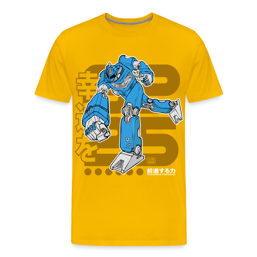 Powering Forward - Blue Robot on Yellow - Men’s Premium T-Shirt - sun yellow
