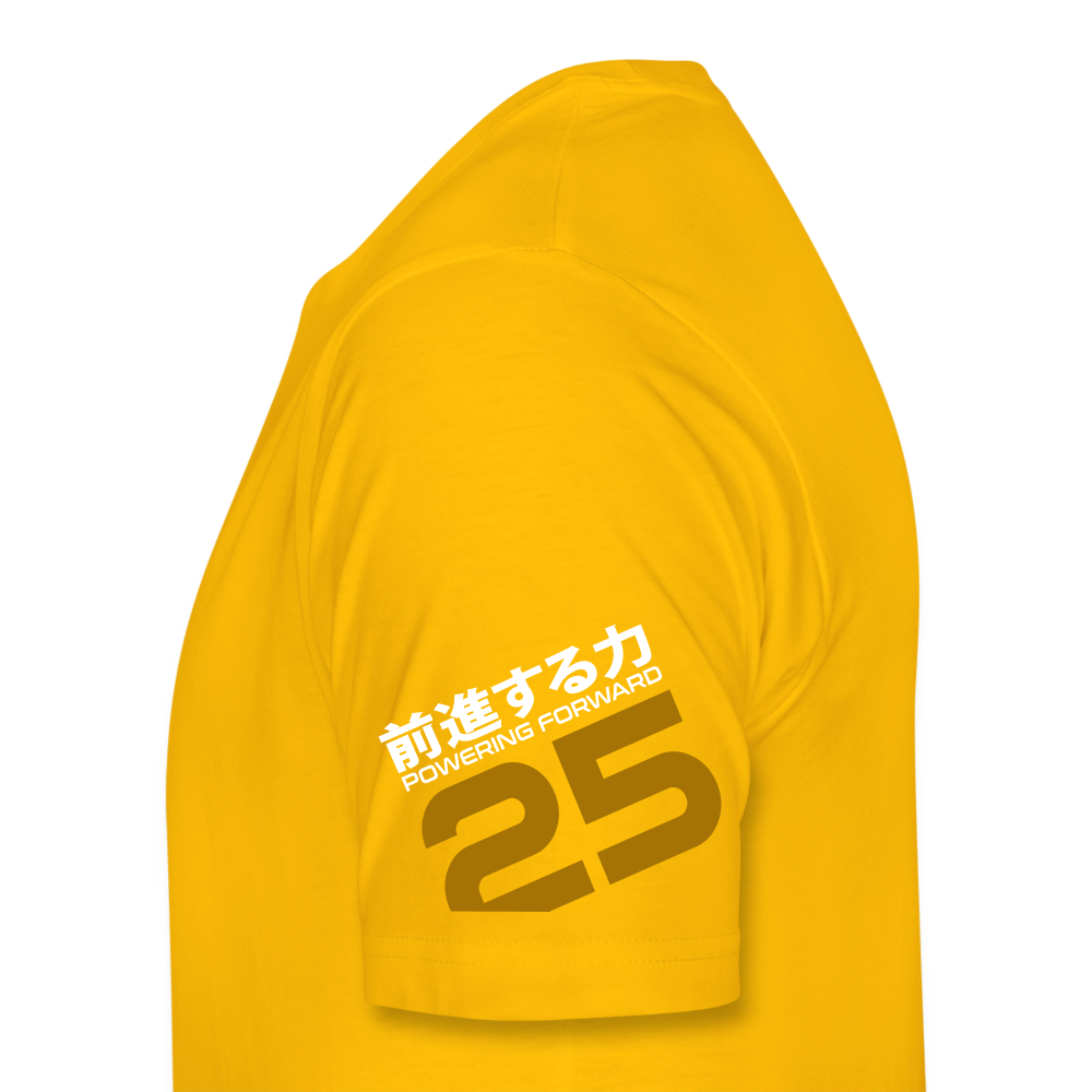 Powering Forward - Blue Robot on Yellow - Men’s Premium T-Shirt - sun yellow