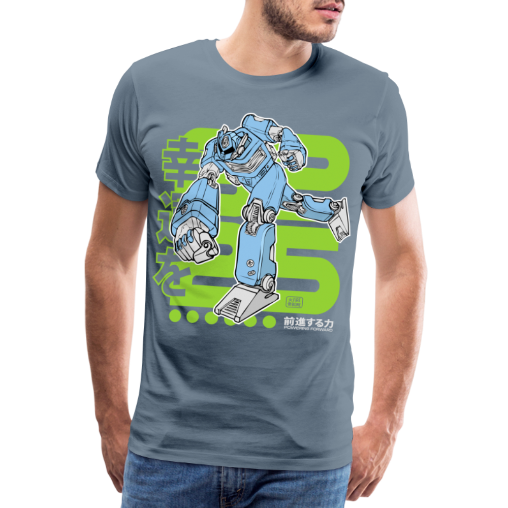 Powering Forward - Blue Robot on Steel Blue - Men’s Premium T-Shirt - steel blue