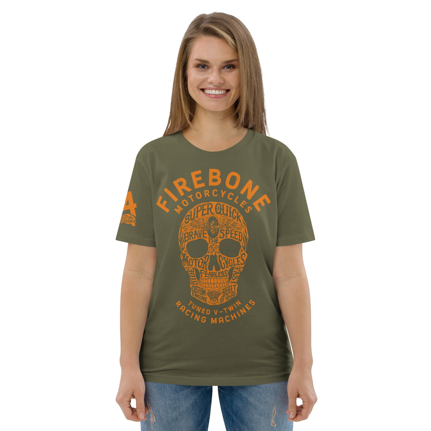 Super Quick Skullz - Khaki organic cotton t-shirt
