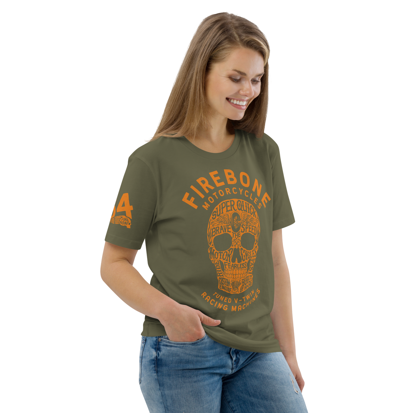 Super Quick Skullz - Khaki organic cotton t-shirt