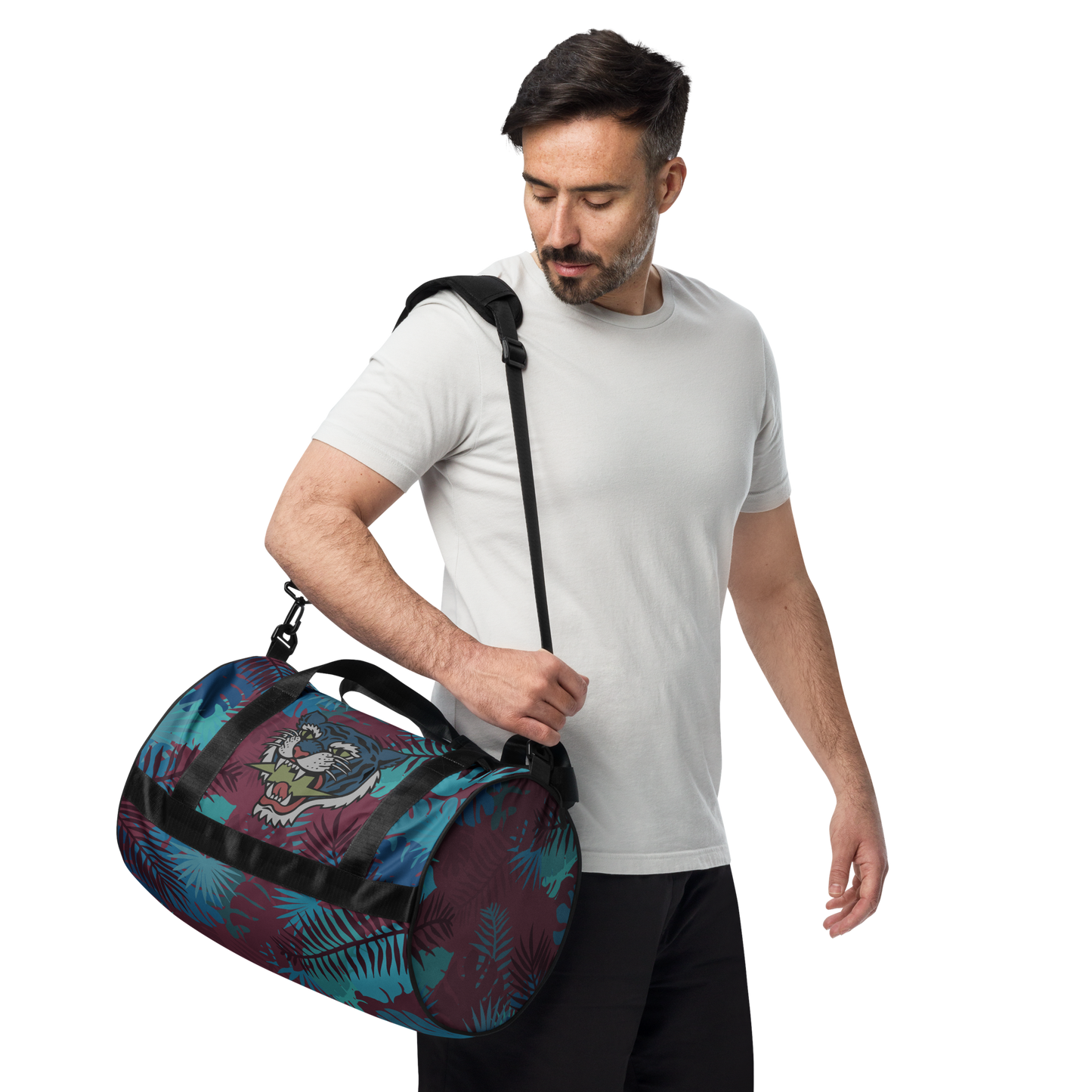 Jungle tiger - Stealth crimson and blue gym bag - Firebone