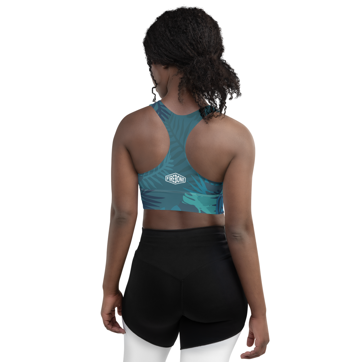 Jungle tiger - Mid blue longline sports bra - Firebone