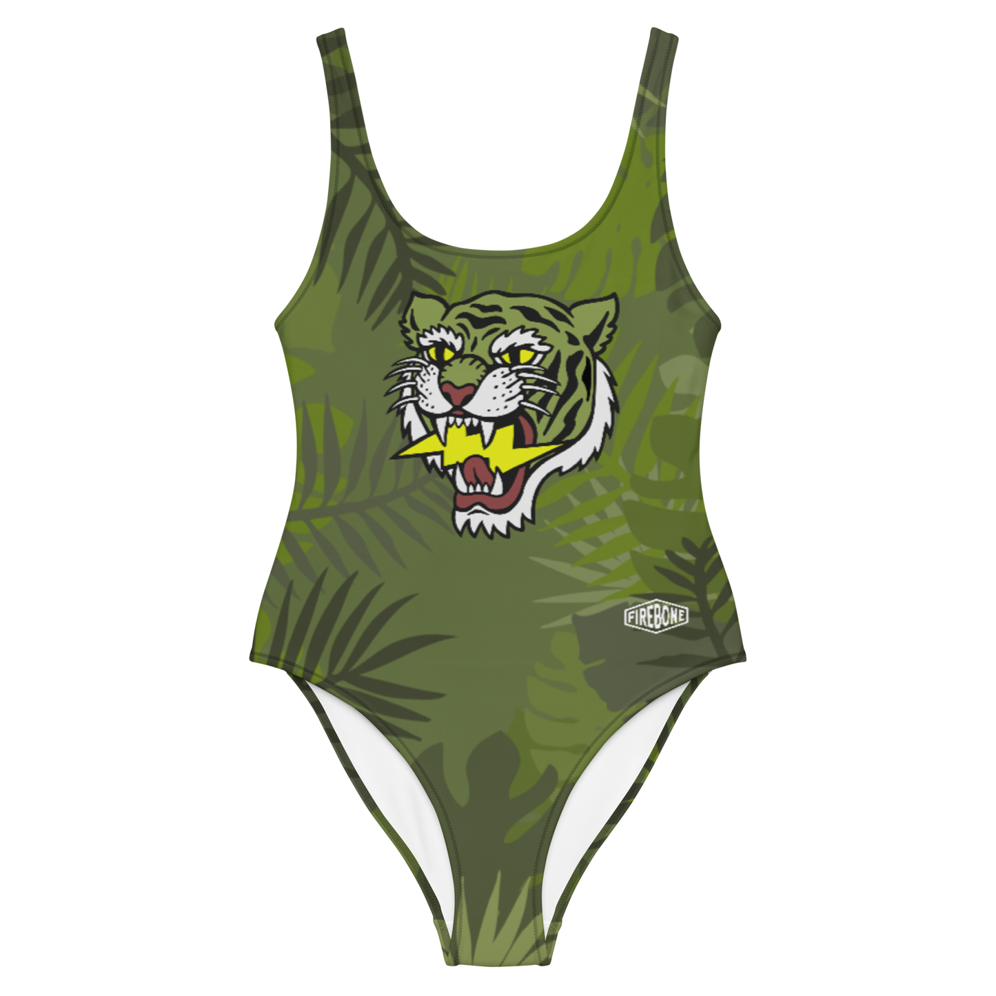 Jungle tiger - Olive one-piece swimsuit - Firebone
