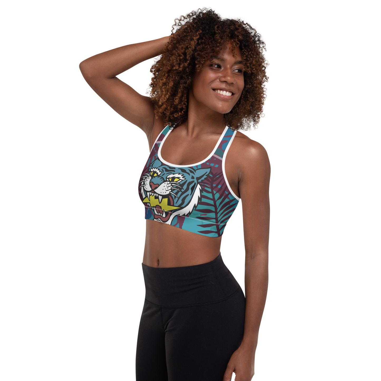 Jungle tiger - Red and blue padded sports bra - Firebone