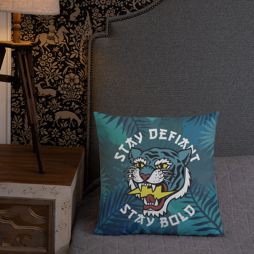 Stay Defiant Tiger - Blue jungle premium cushion - Firebone