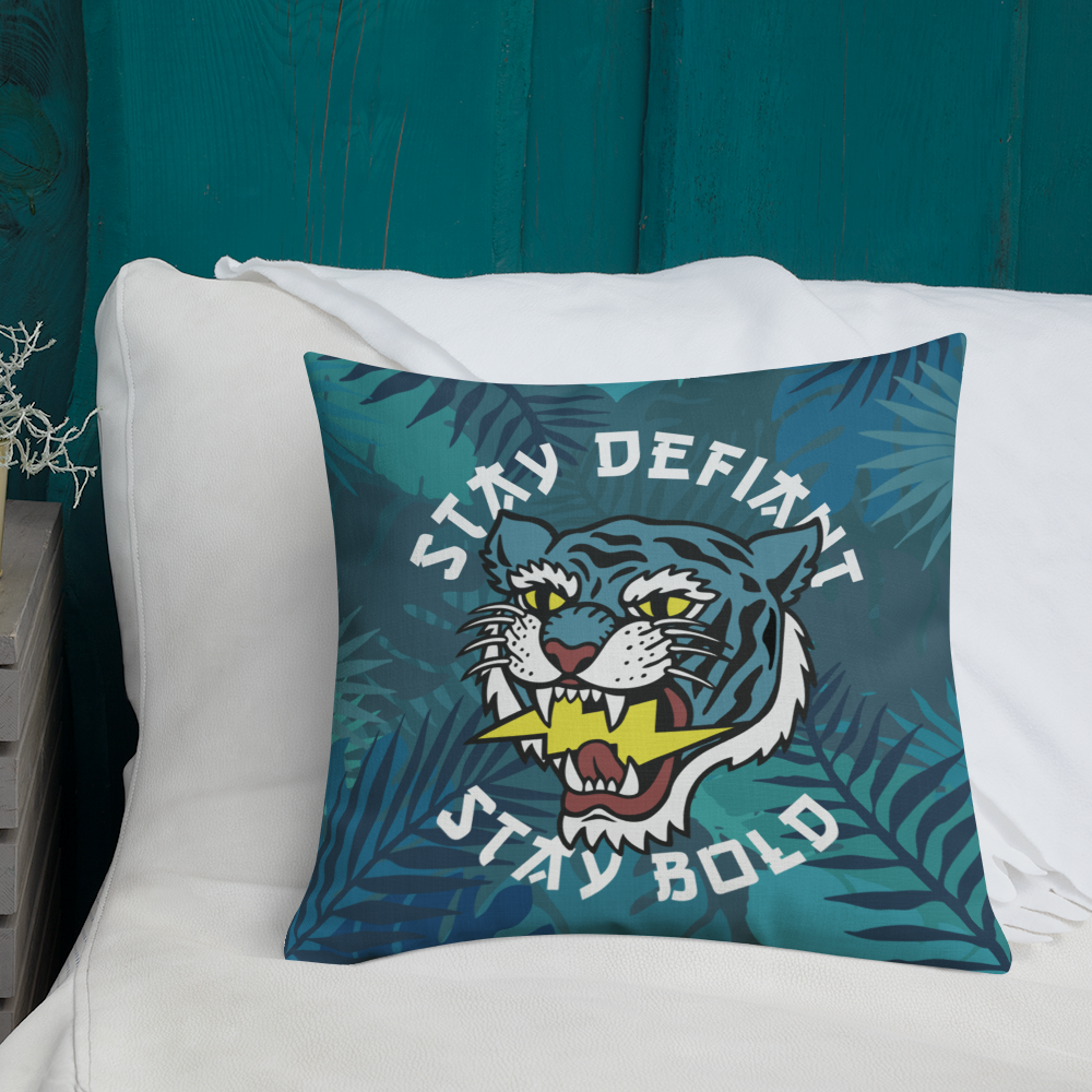 Stay Defiant Tiger - Blue jungle premium cushion - Firebone