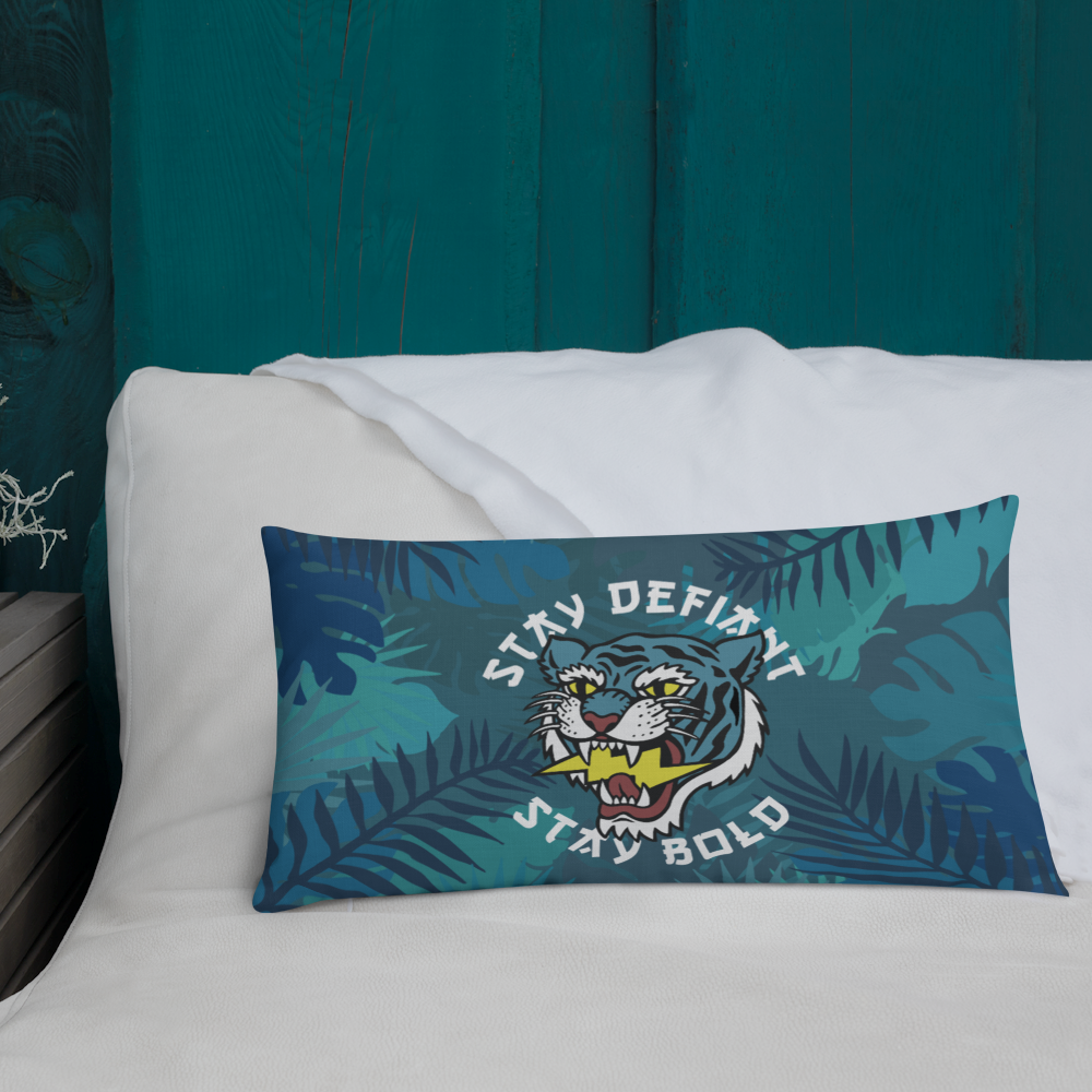 Stay Defiant Tiger - Blue jungle premium cushion - Firebone