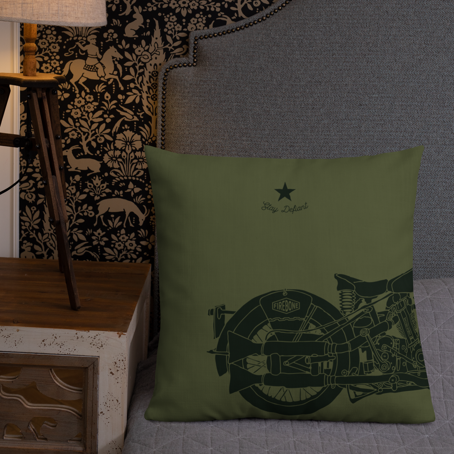 Vintage Motorcycle - Premium dark green cushion - Firebone