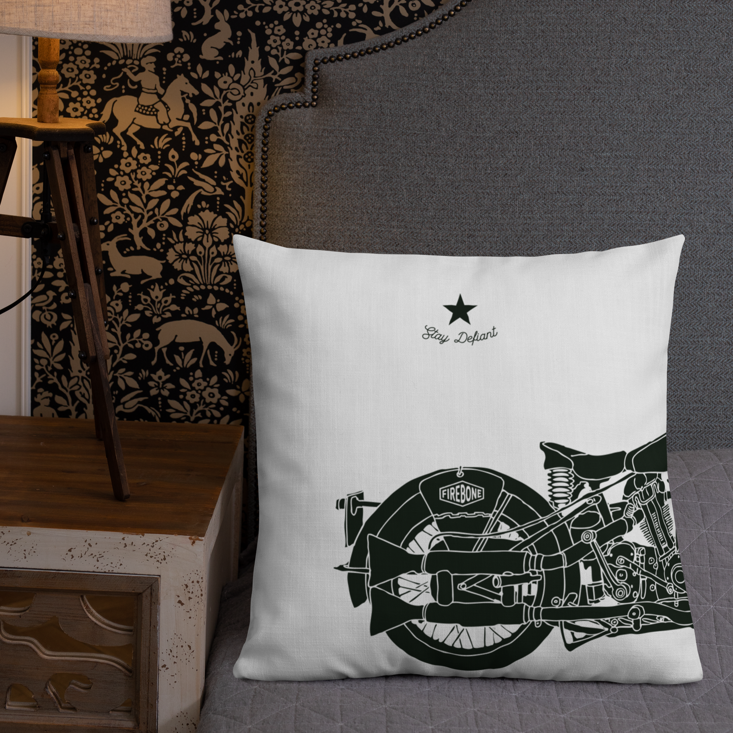 Vintage Motorcycle - White premium cushion - Firebone