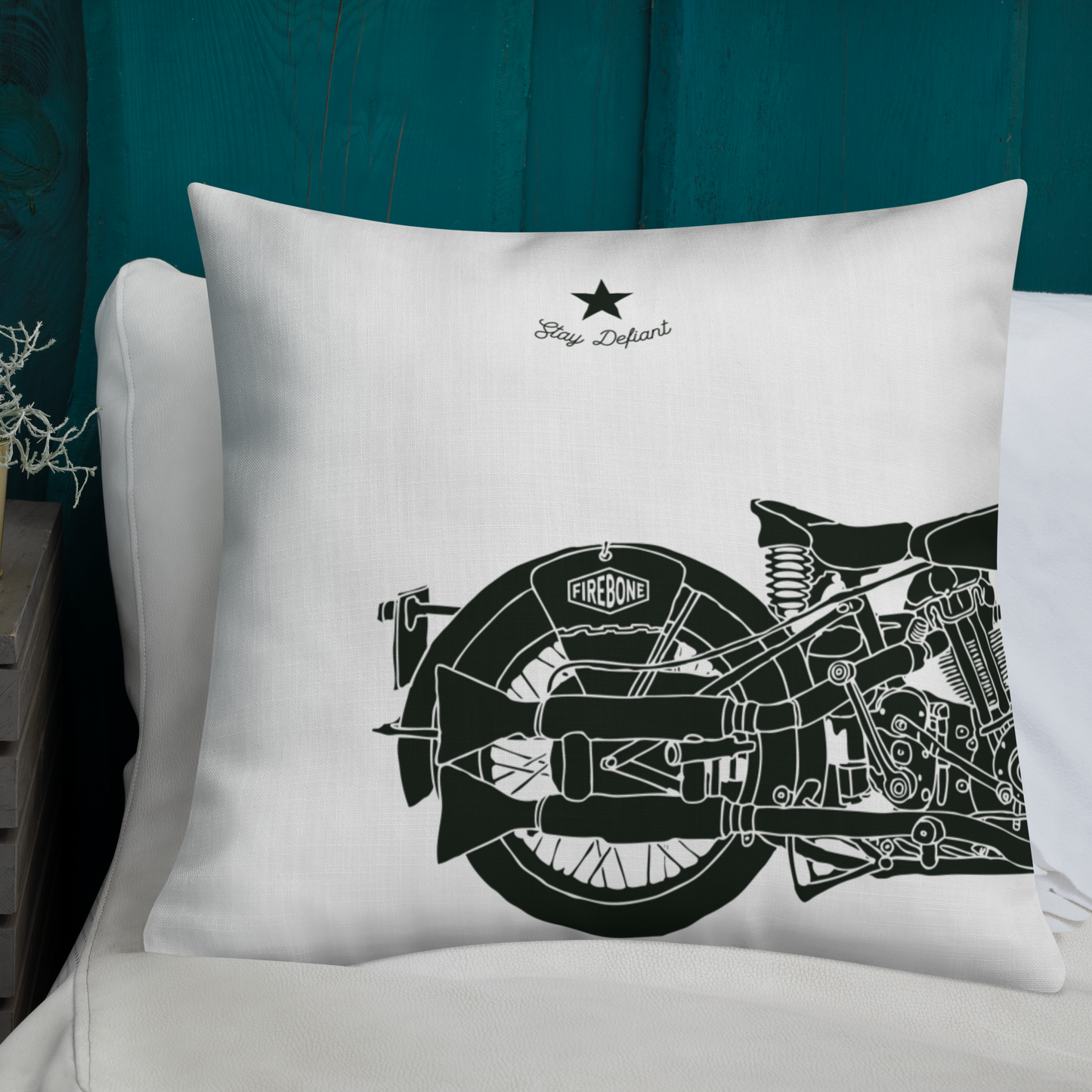 Vintage Motorcycle - White premium cushion - Firebone