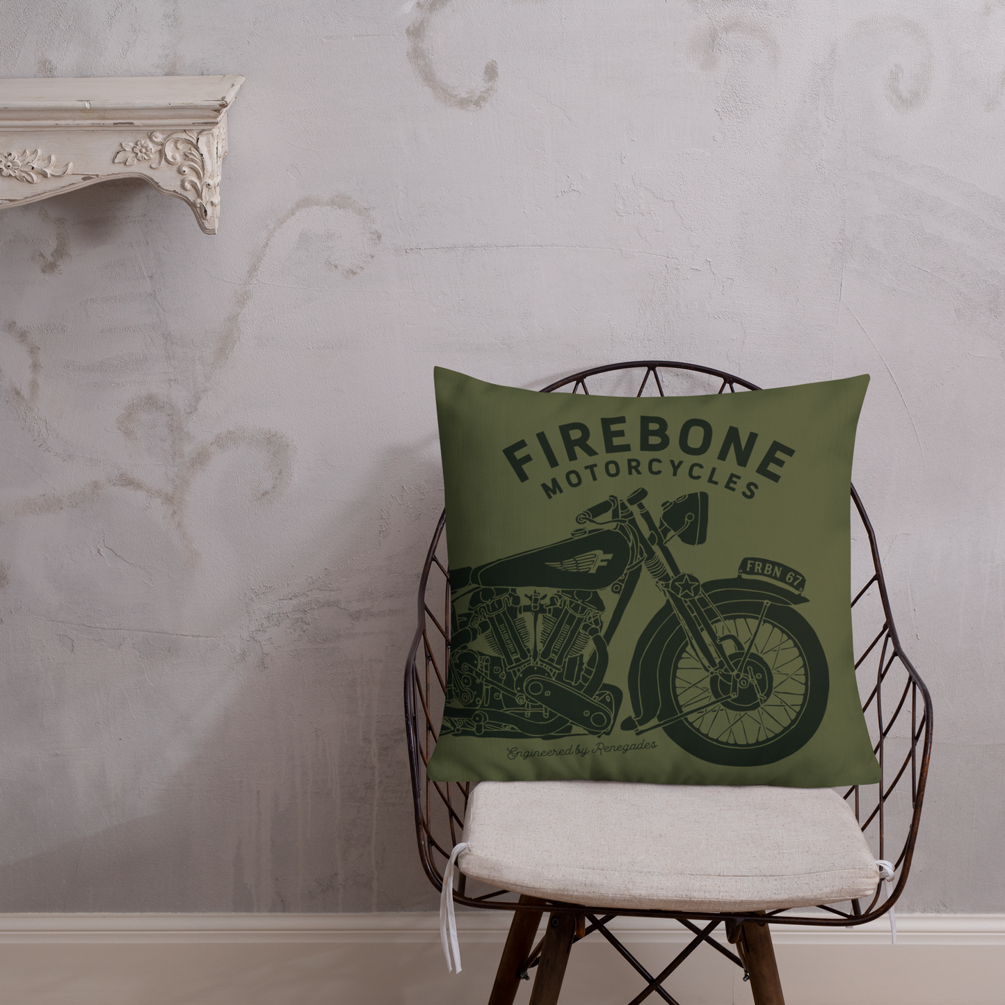 Vintage Motorcycle - Premium dark green cushion - Firebone