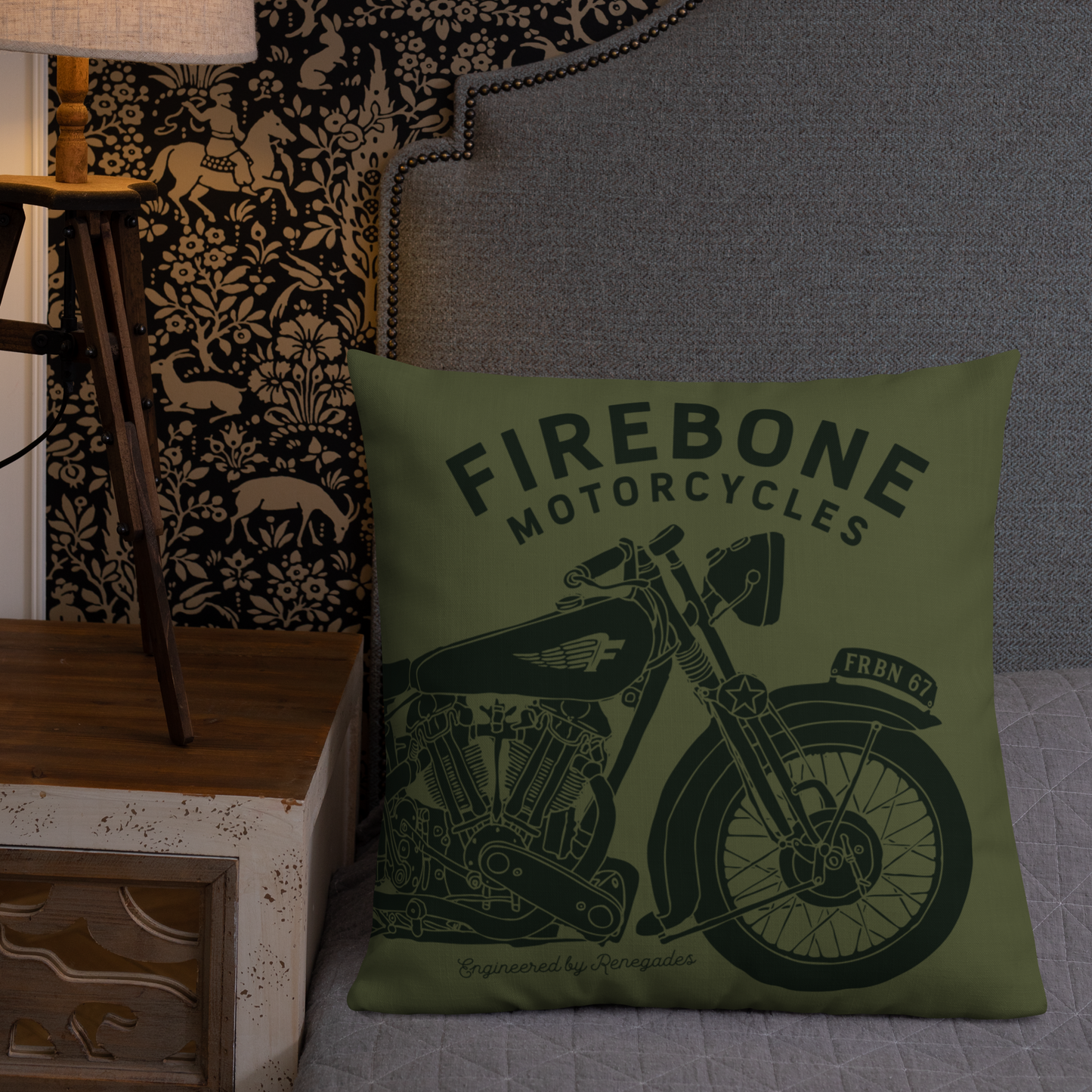 Vintage Motorcycle - Premium dark green cushion - Firebone
