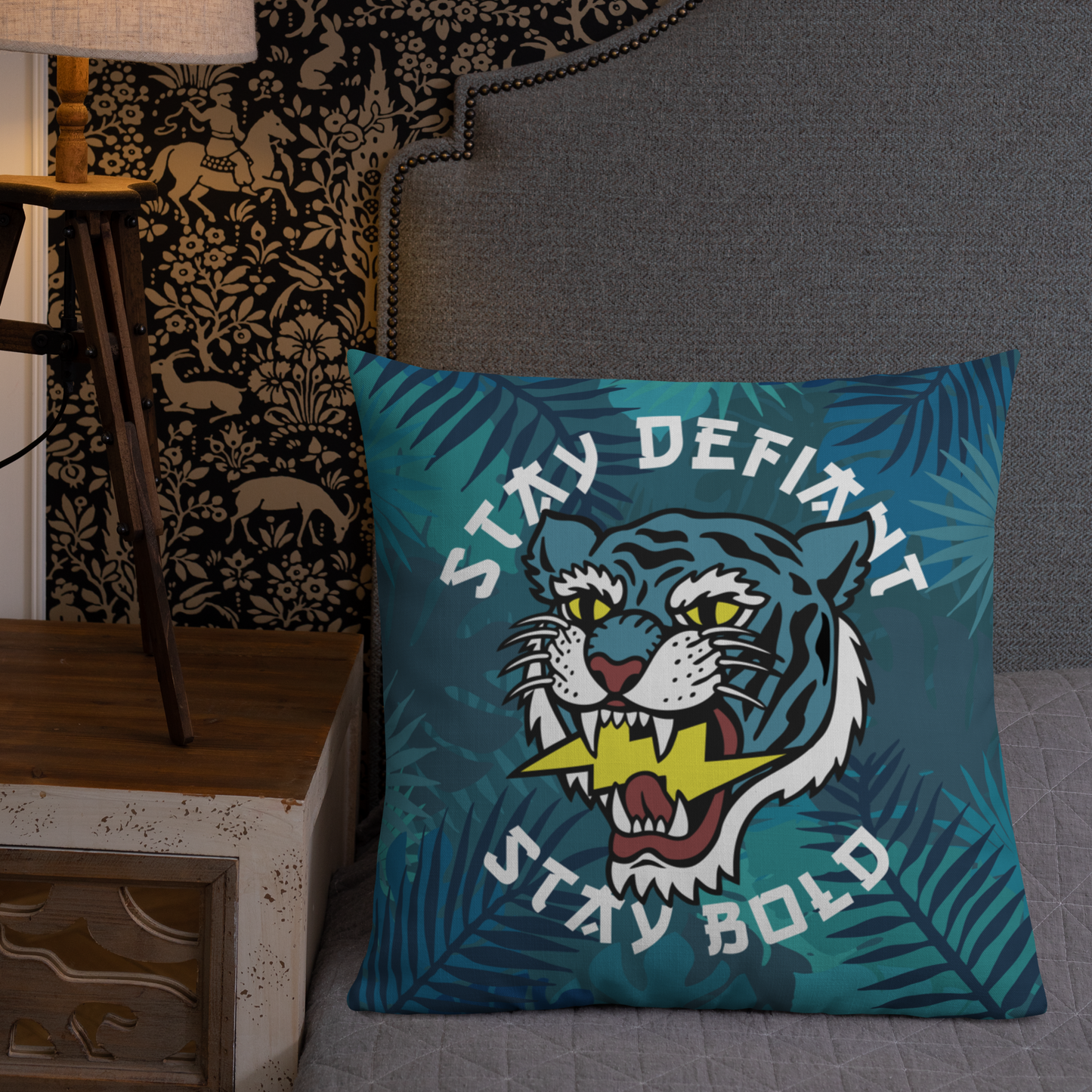 Stay Defiant Tiger - Blue jungle premium cushion - Firebone