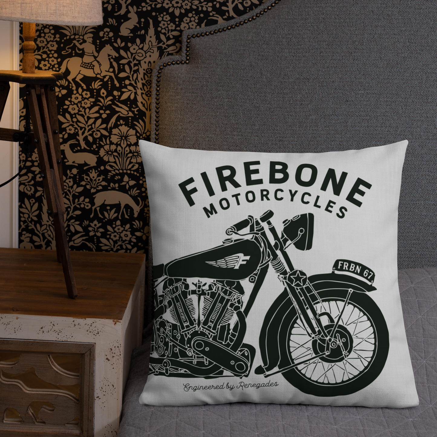 Vintage Motorcycle - Light grey premium cushion - Firebone