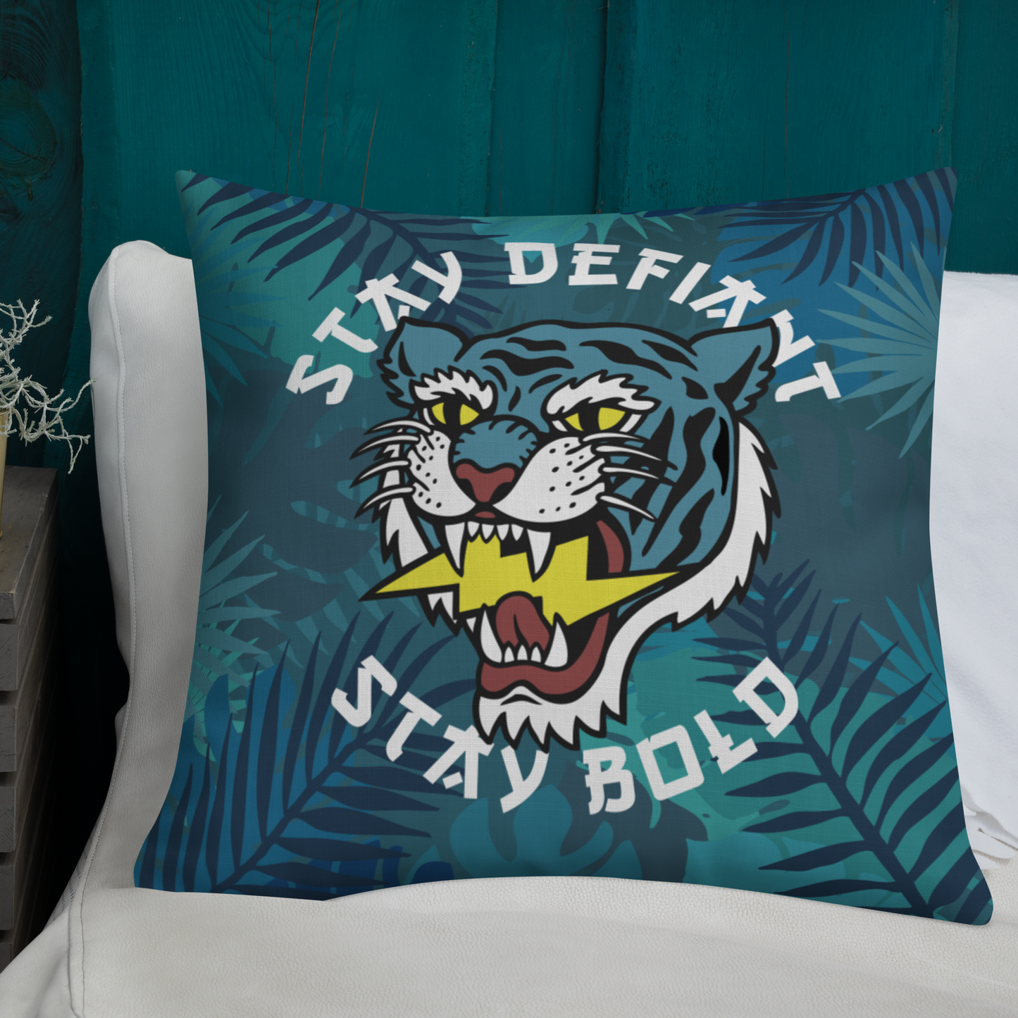 Stay Defiant Tiger - Blue jungle premium cushion - Firebone