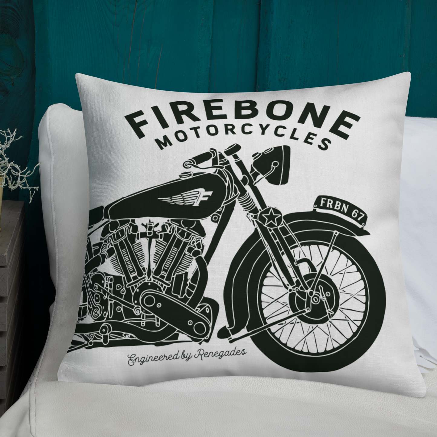 Vintage Motorcycle - White premium cushion - Firebone