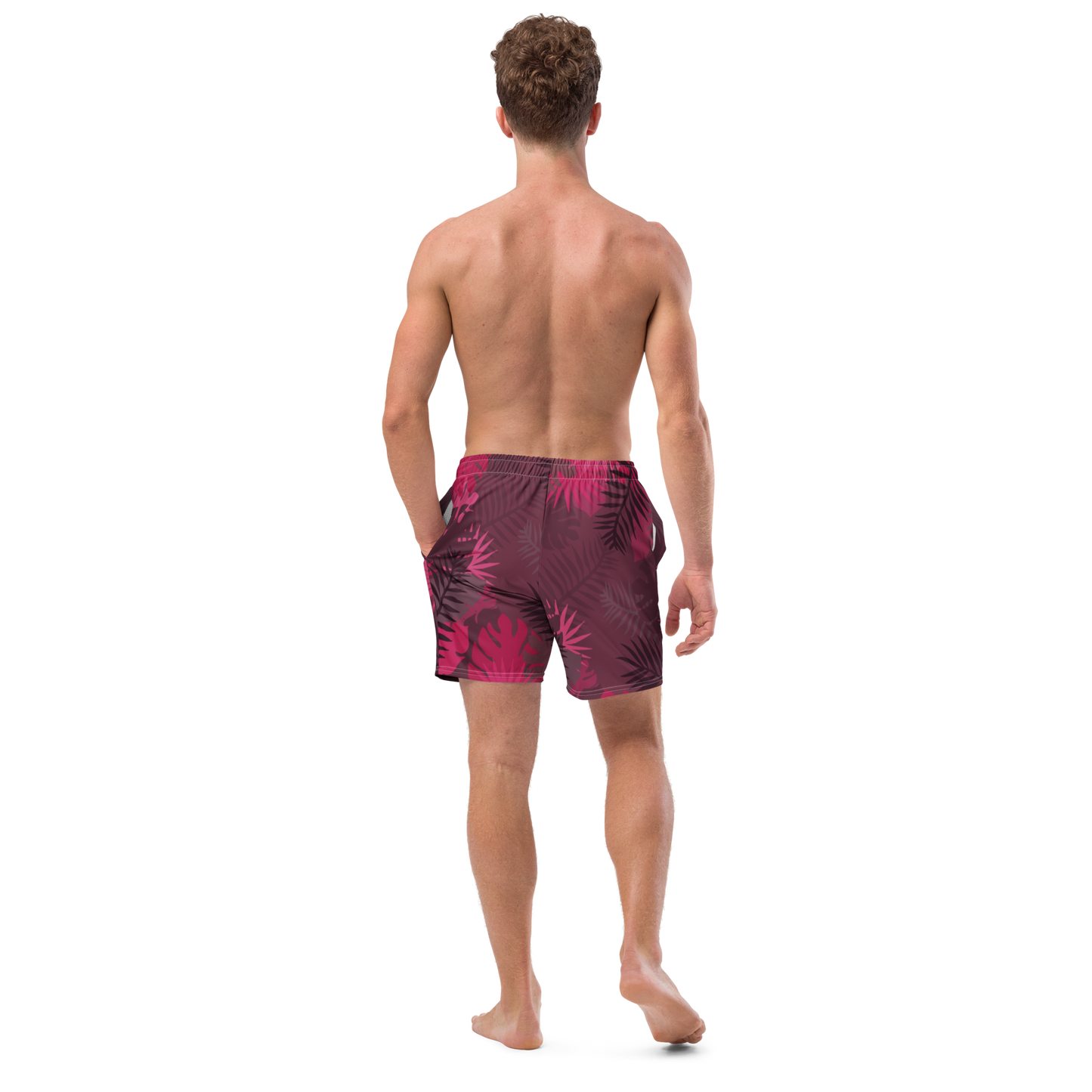 Jungle Tiger - Burgundy and hot pink men's swim trunks - Firebone