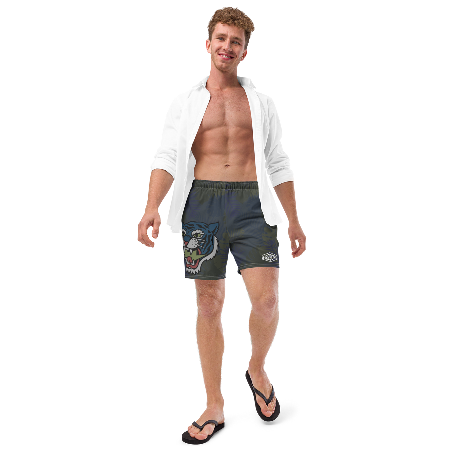 Jungle Tiger - Dark blue men's swim trunks - Firebone