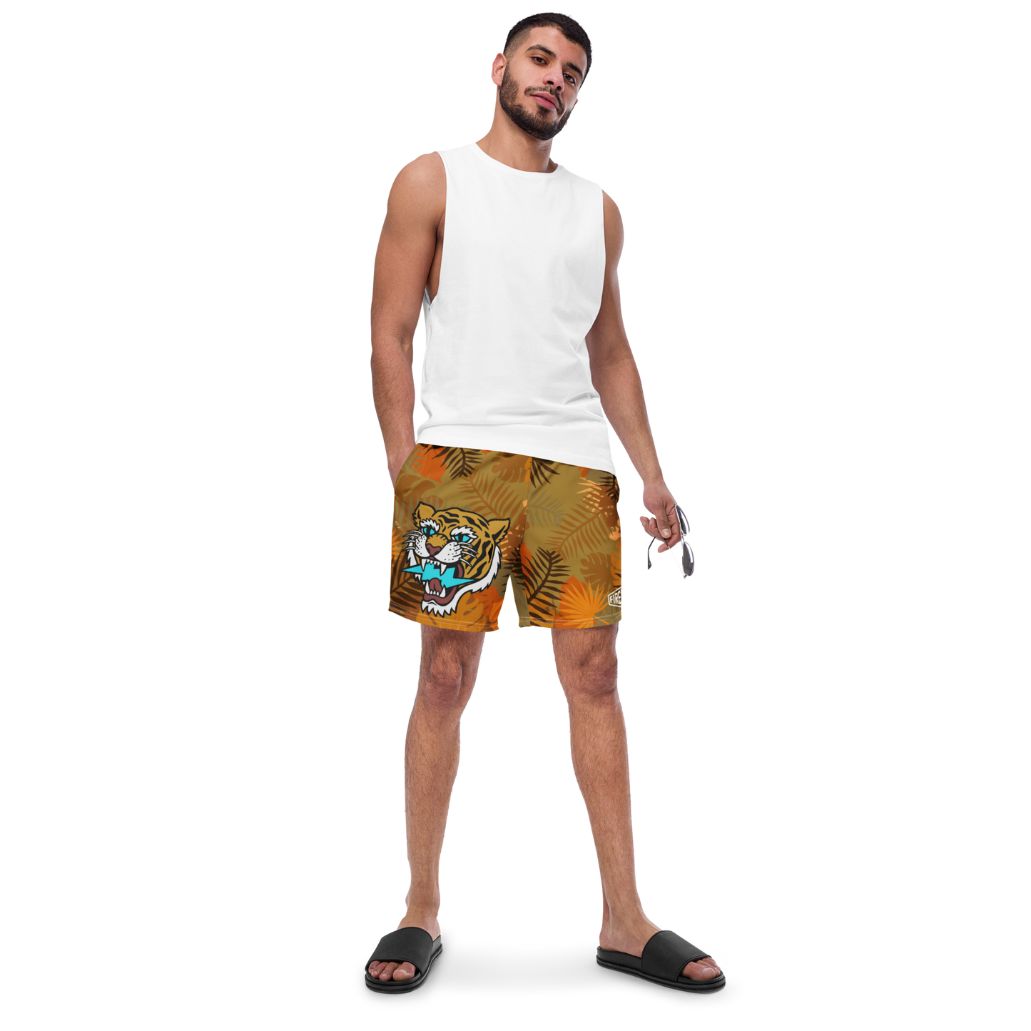 Jungle Tiger - Orange men's swim trunks - Firebone