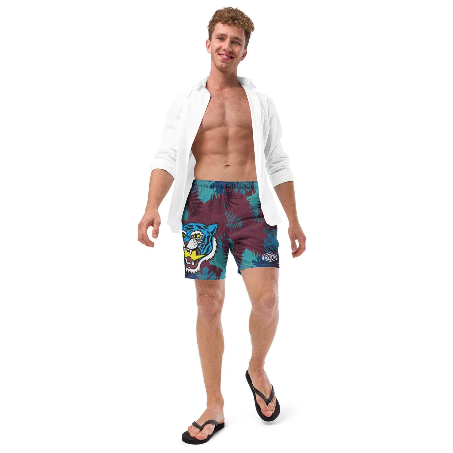 Jungle Tiger - Blue red men's swim trunks - Firebone
