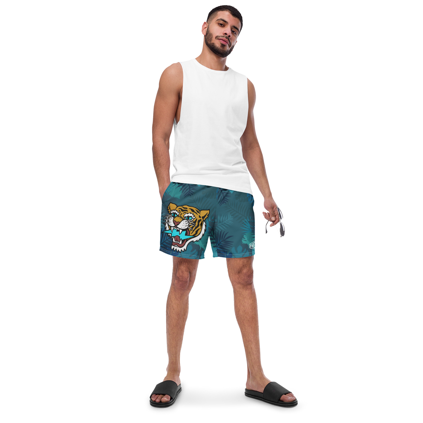 Jungle Tiger - Mid blue men's swim trunks - Firebone