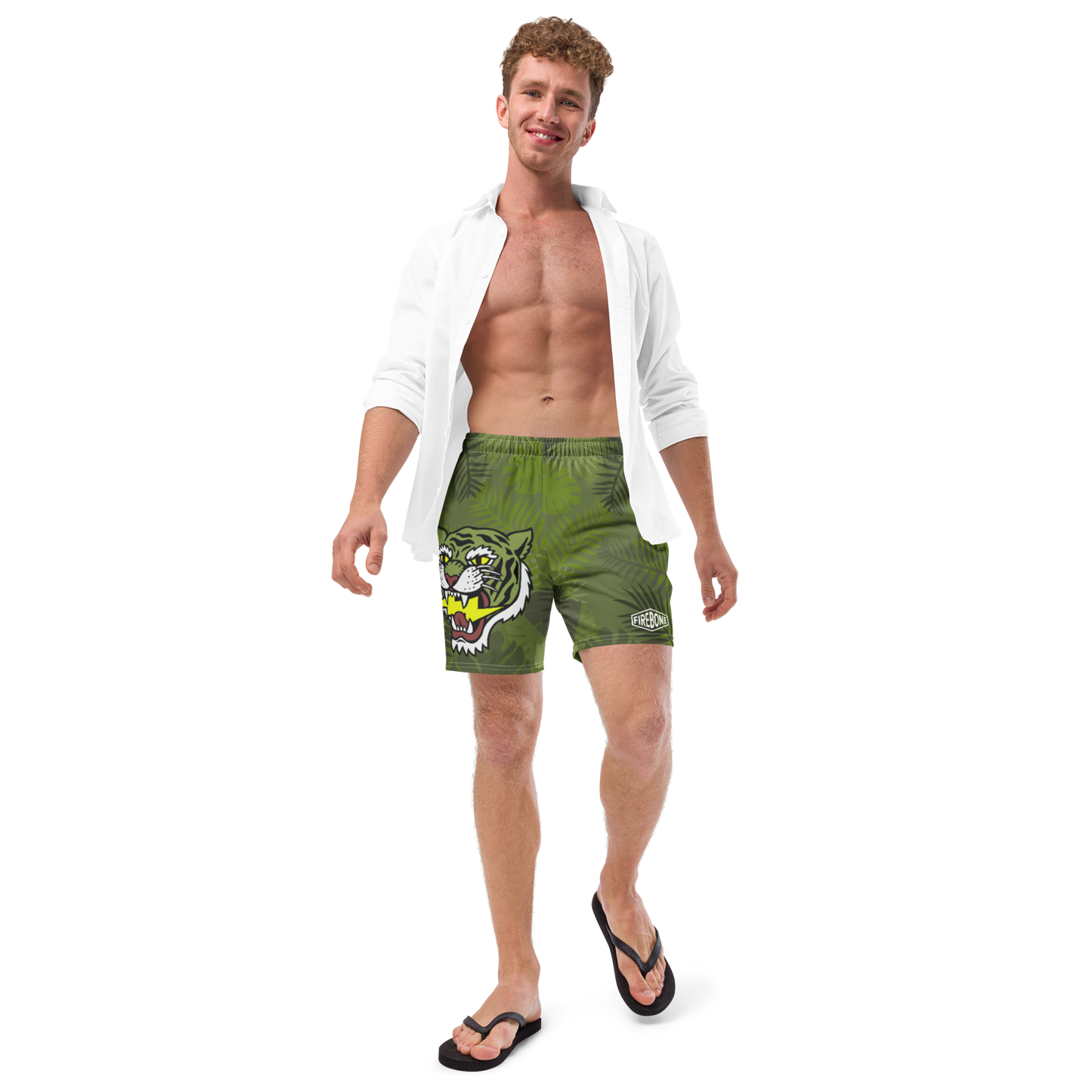 Jungle Tiger - Mid green men's swim trunks - Firebone