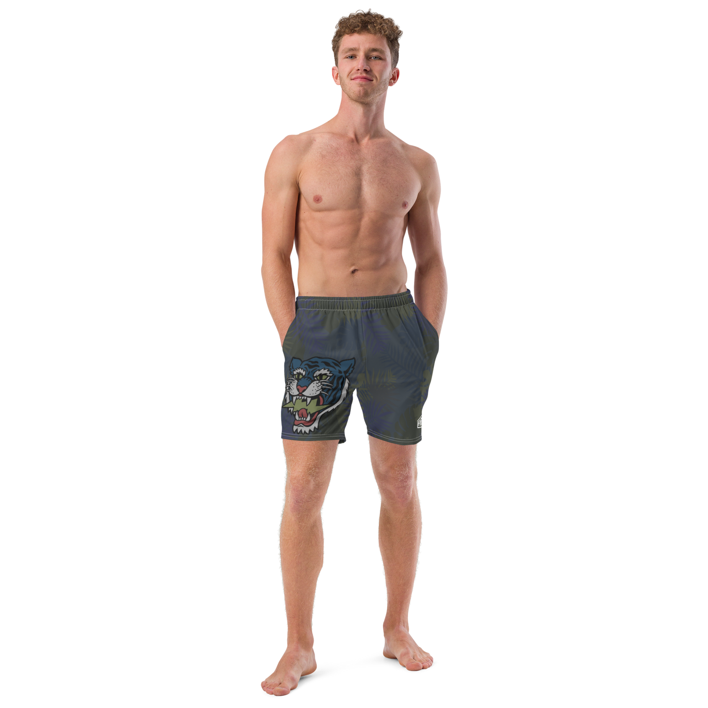 Jungle Tiger - Dark blue men's swim trunks - Firebone