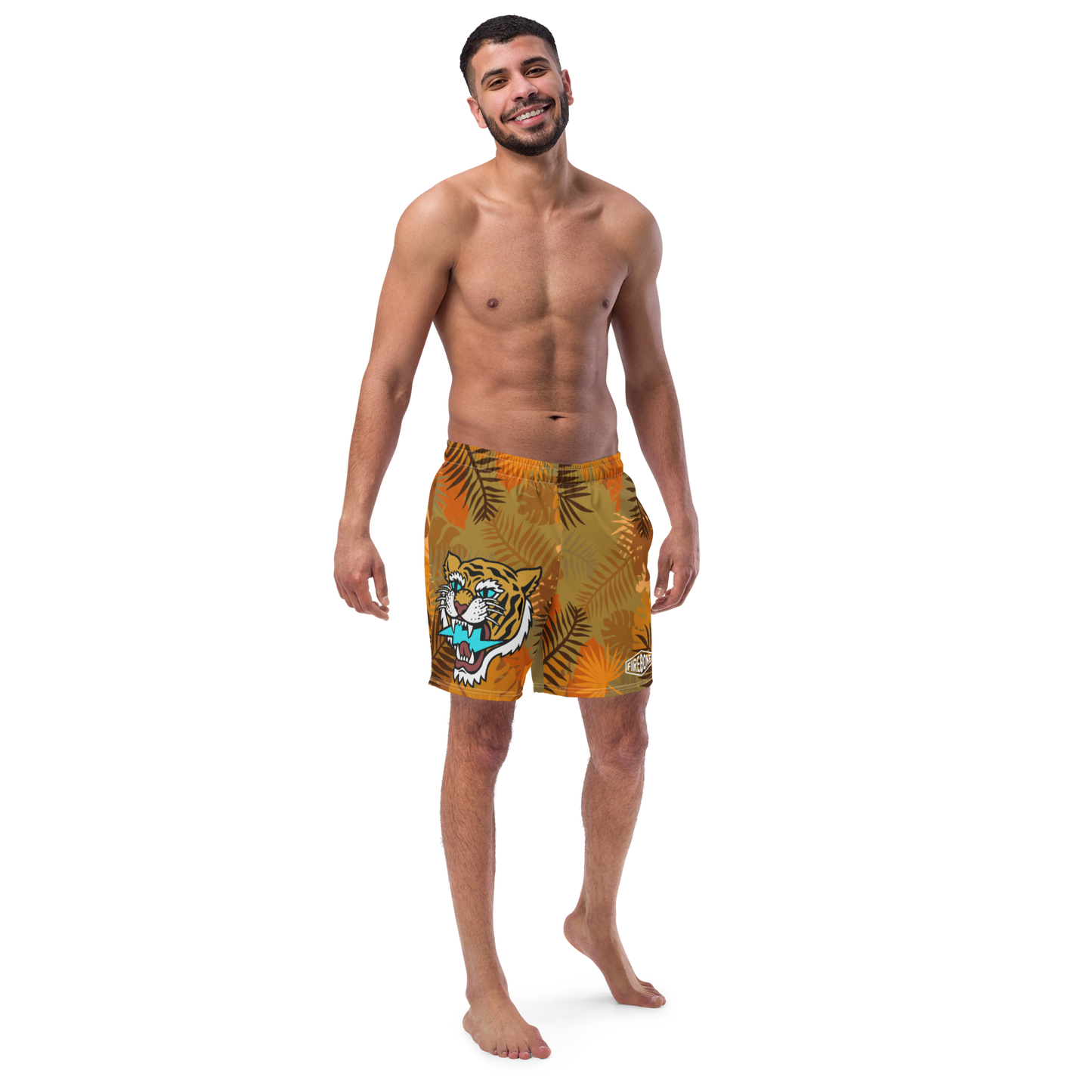 Jungle Tiger - Orange men's swim trunks - Firebone