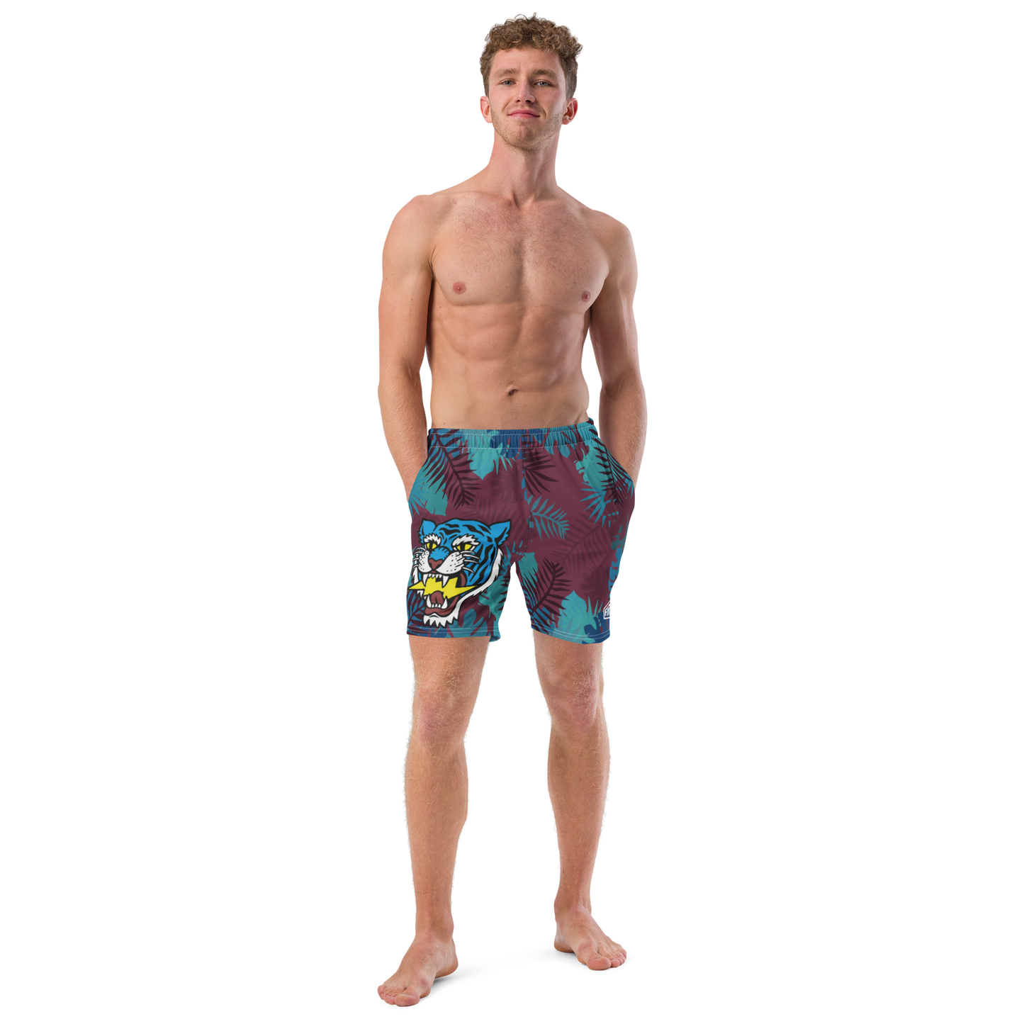 Jungle Tiger - Blue red men's swim trunks - Firebone
