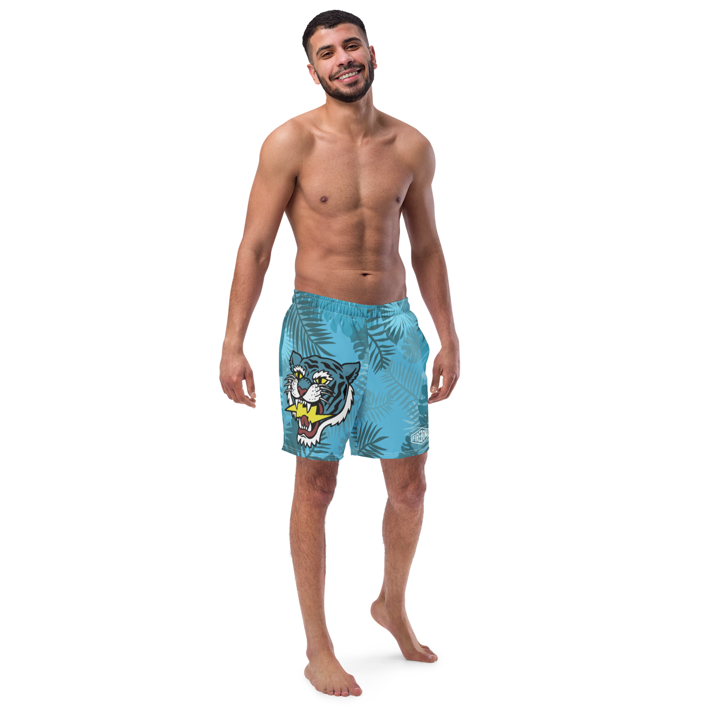 Jungle Tiger - Light blue men's swim trunks - Firebone