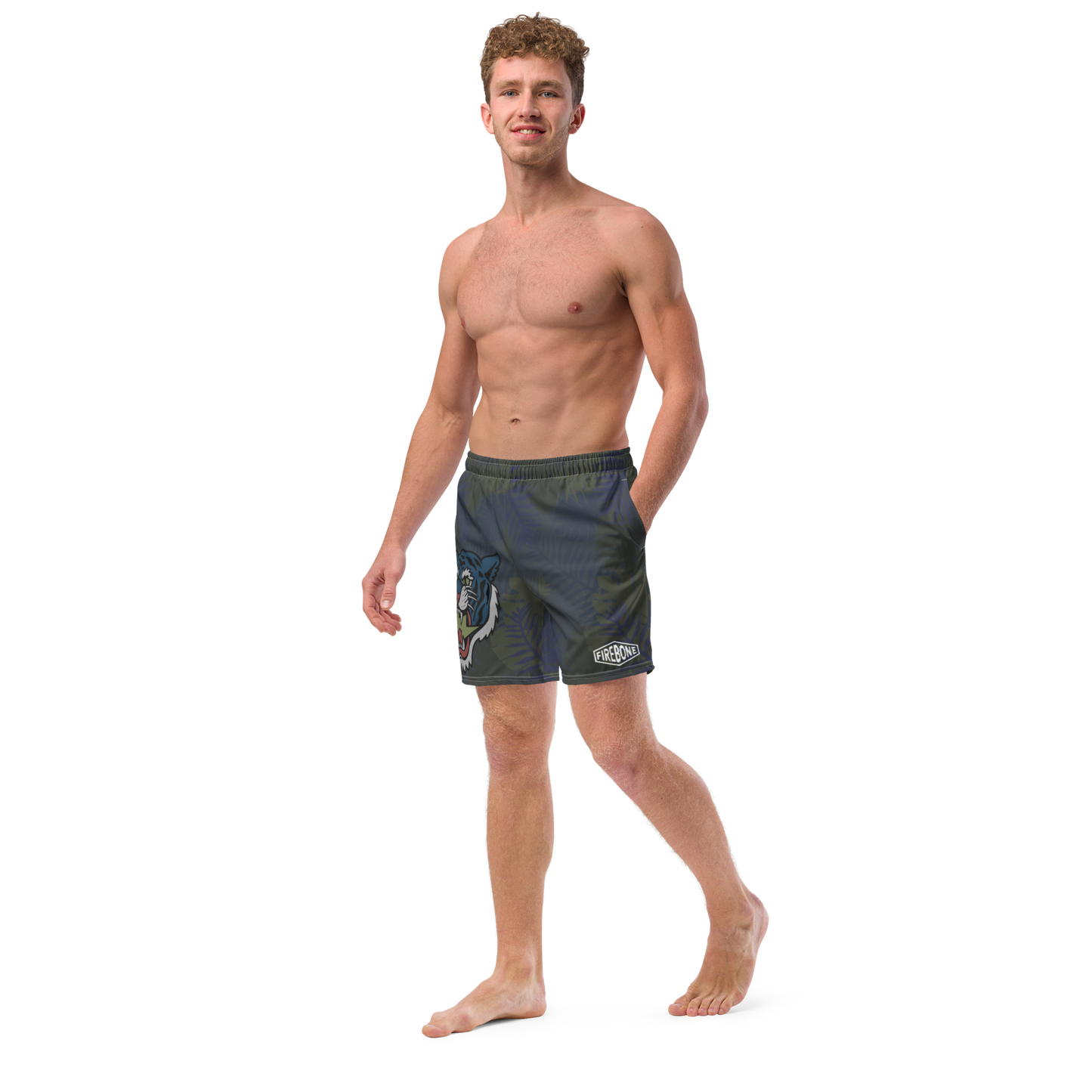 Jungle Tiger - Dark blue men's swim trunks - Firebone