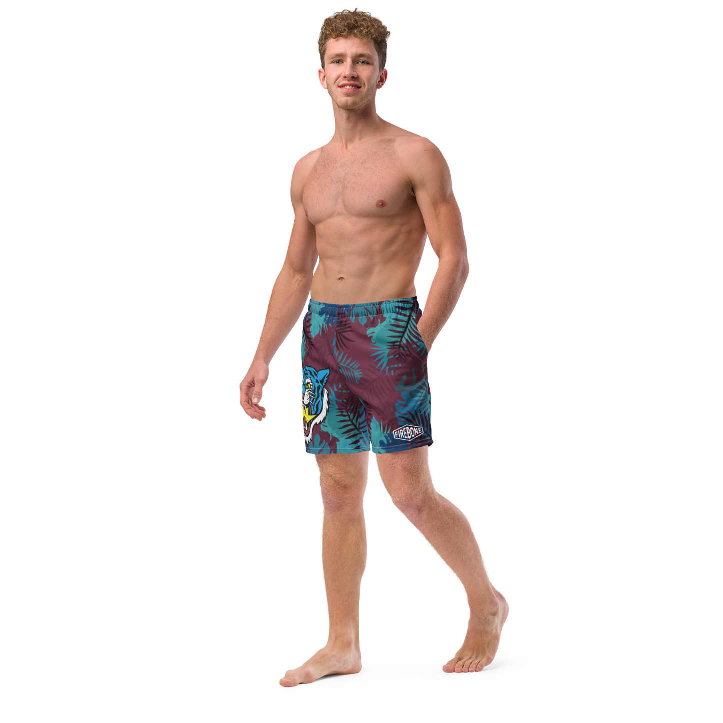 Jungle Tiger - Blue red men's swim trunks - Firebone