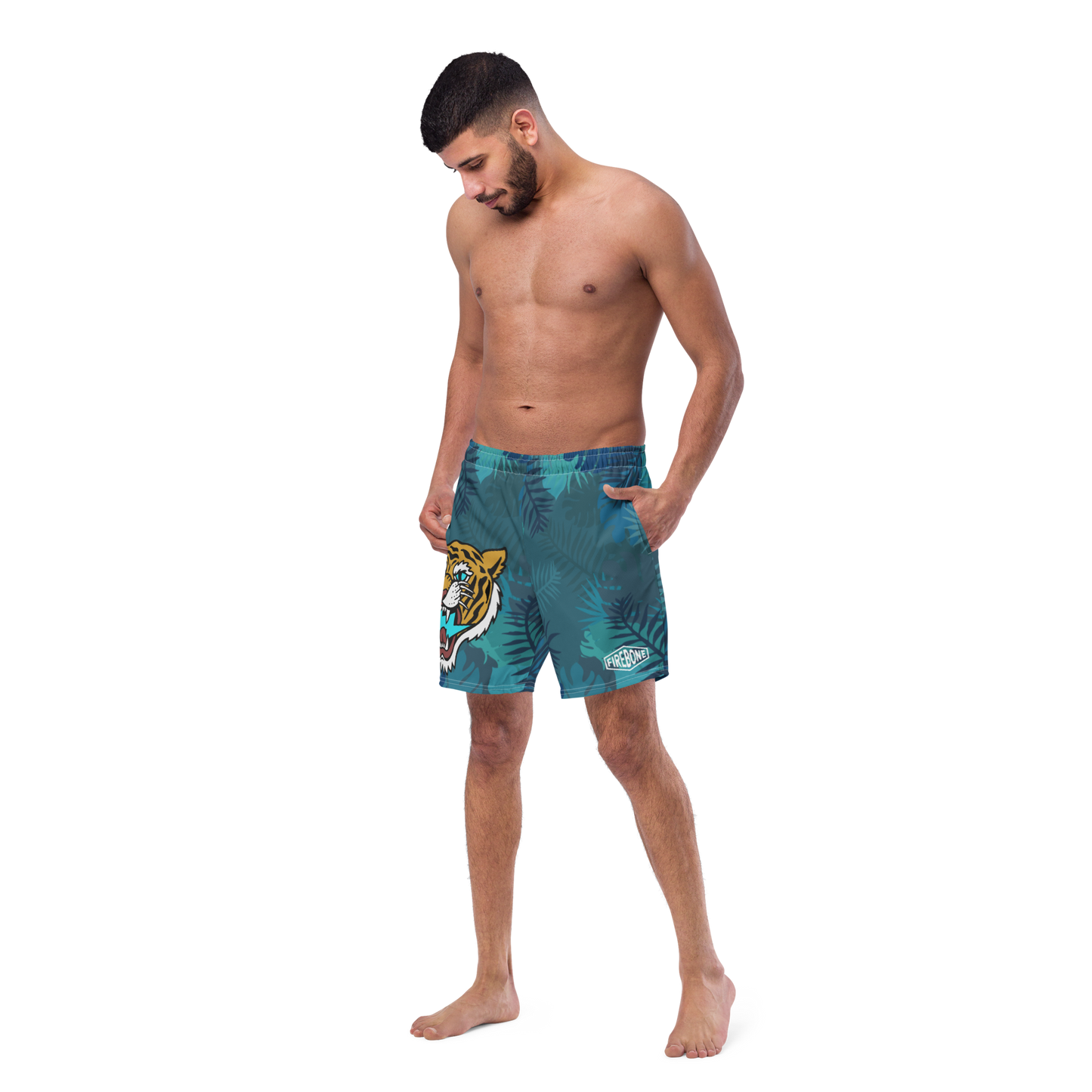 Jungle Tiger - Mid blue men's swim trunks - Firebone