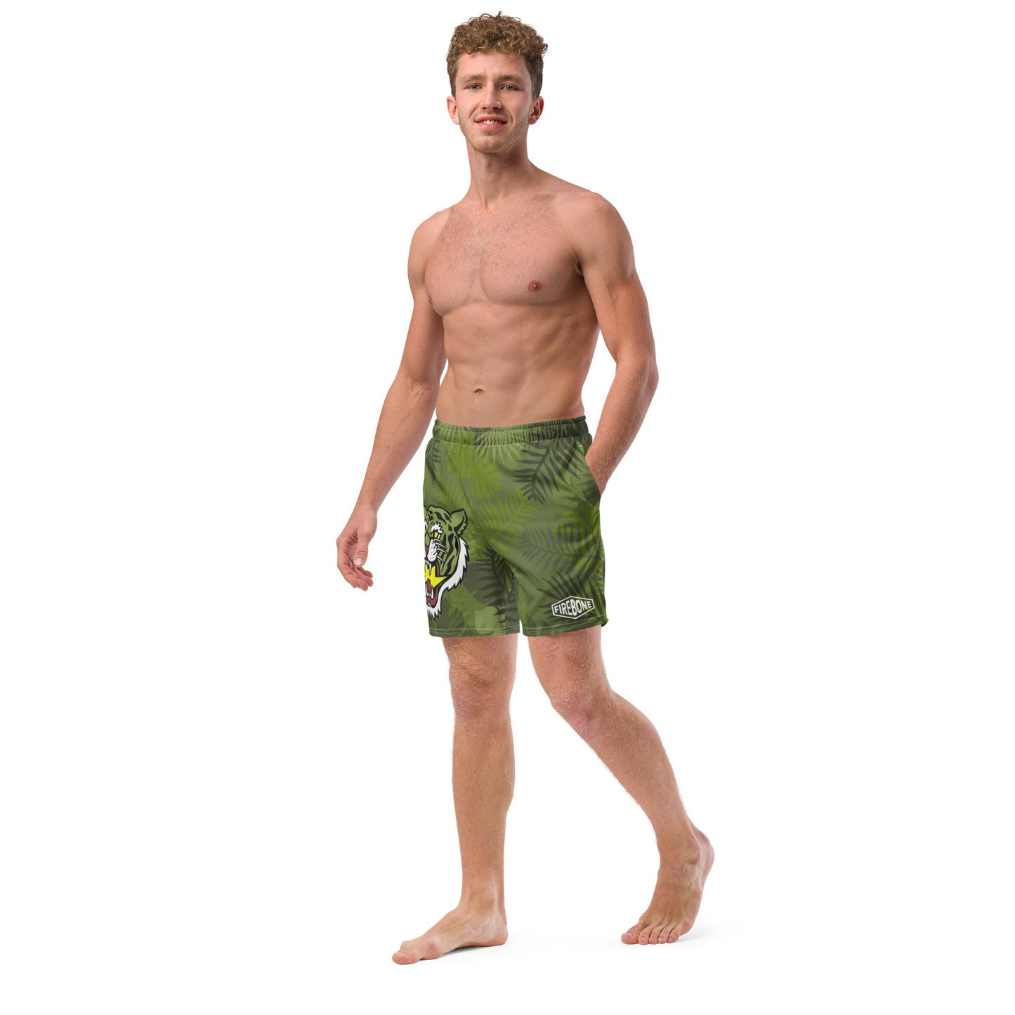 Jungle Tiger - Mid green men's swim trunks - Firebone