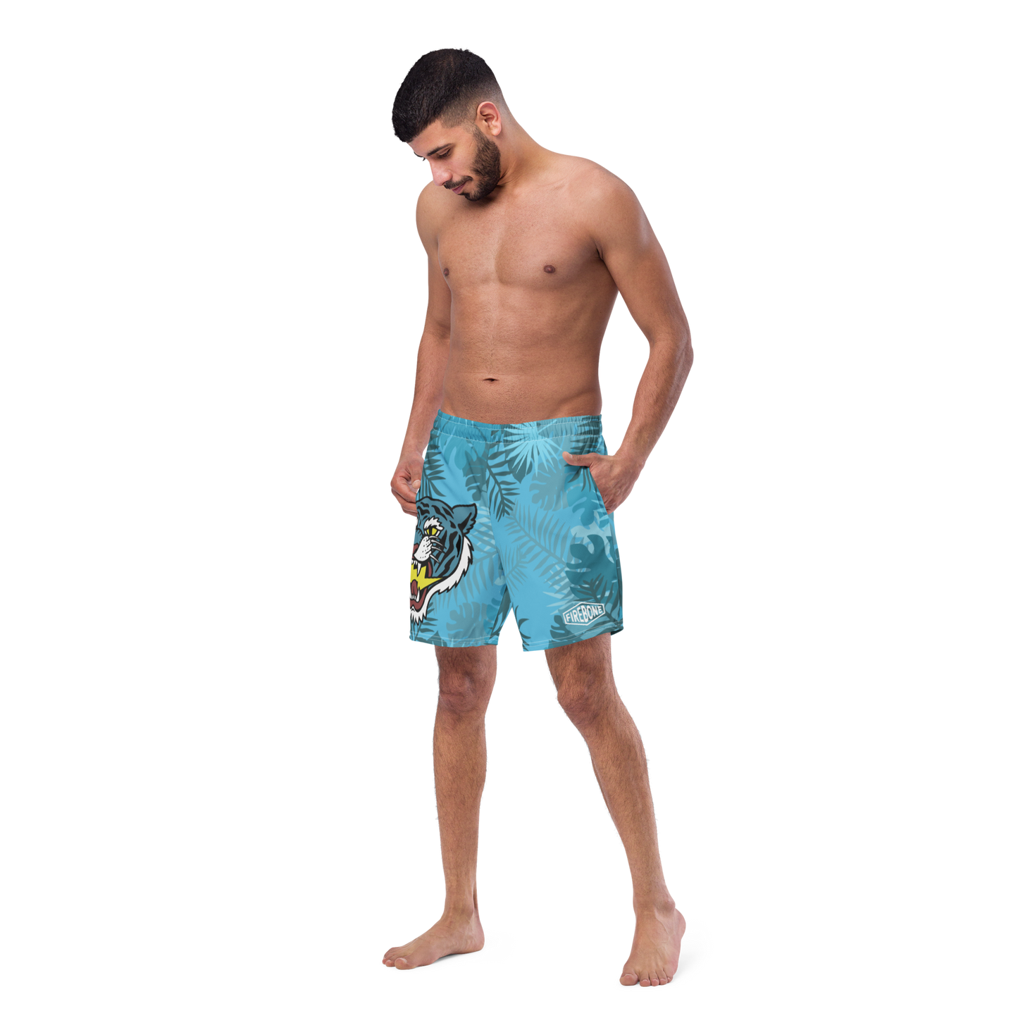 Jungle Tiger - Light blue men's swim trunks - Firebone