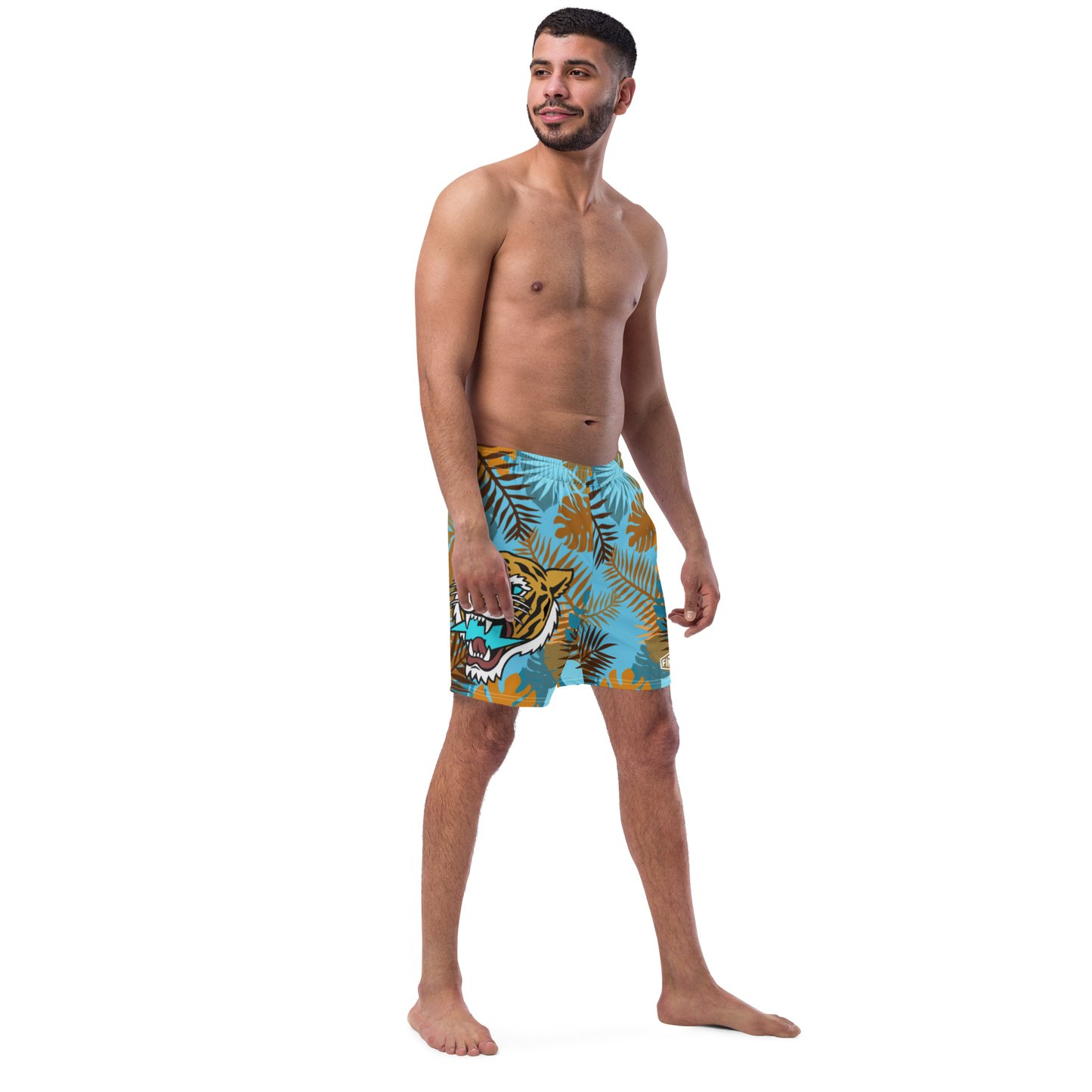 Jungle Tiger - Blue and orange men's swim trunks - Firebone