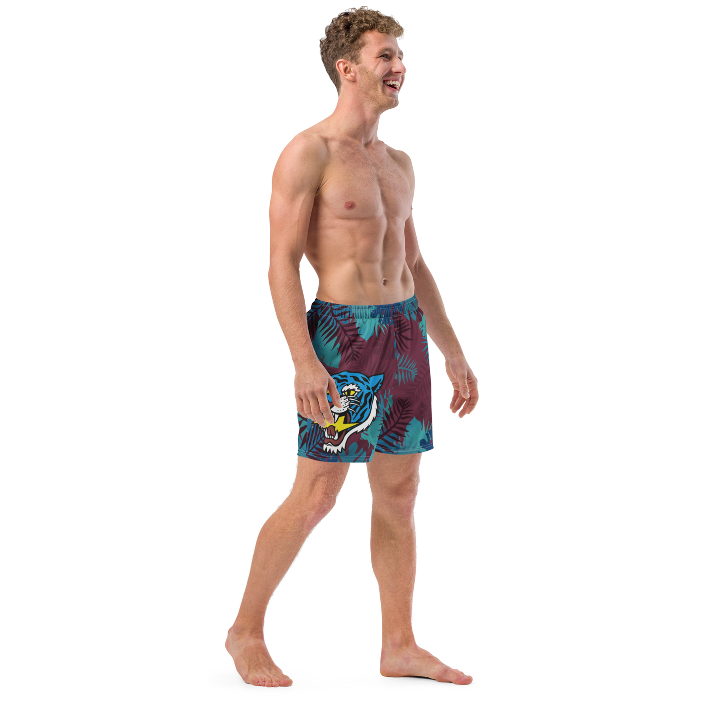 Jungle Tiger - Blue red men's swim trunks - Firebone