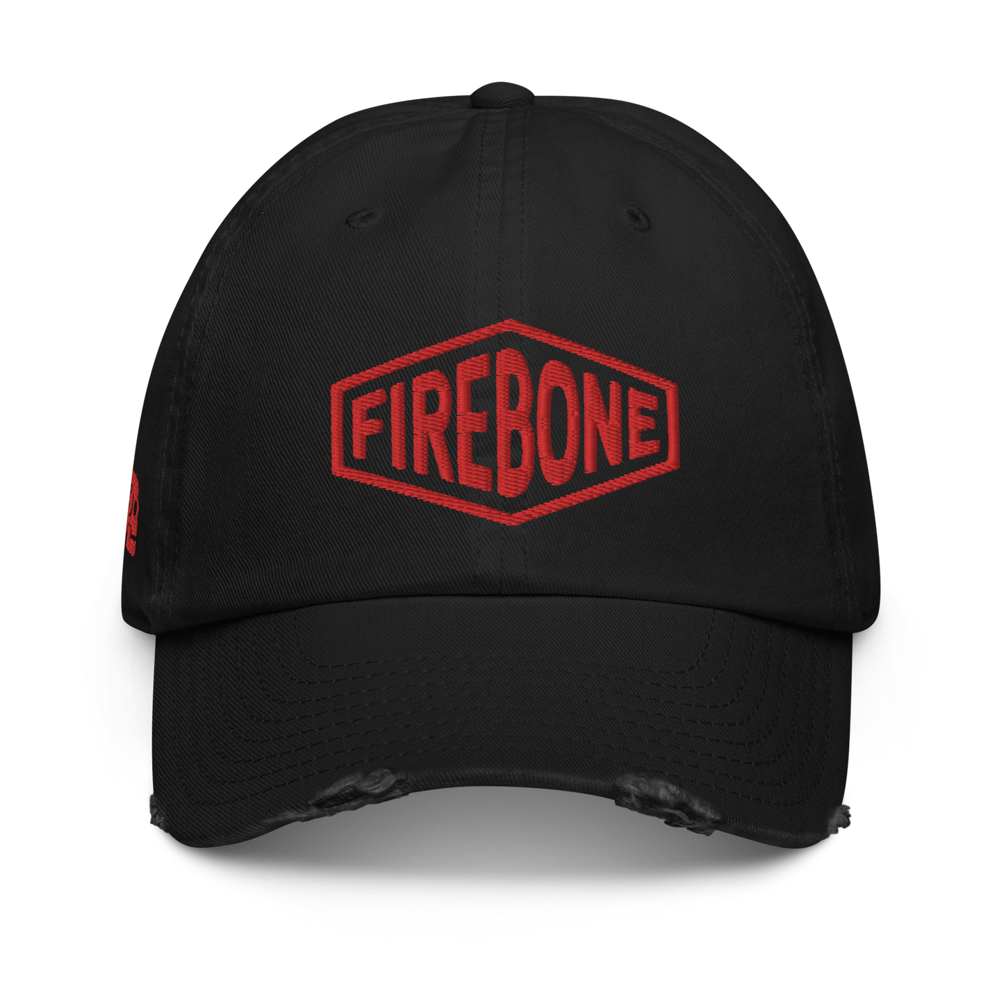 Firebone lozenge - Branded red out of black distressed baseball cap - Firebone