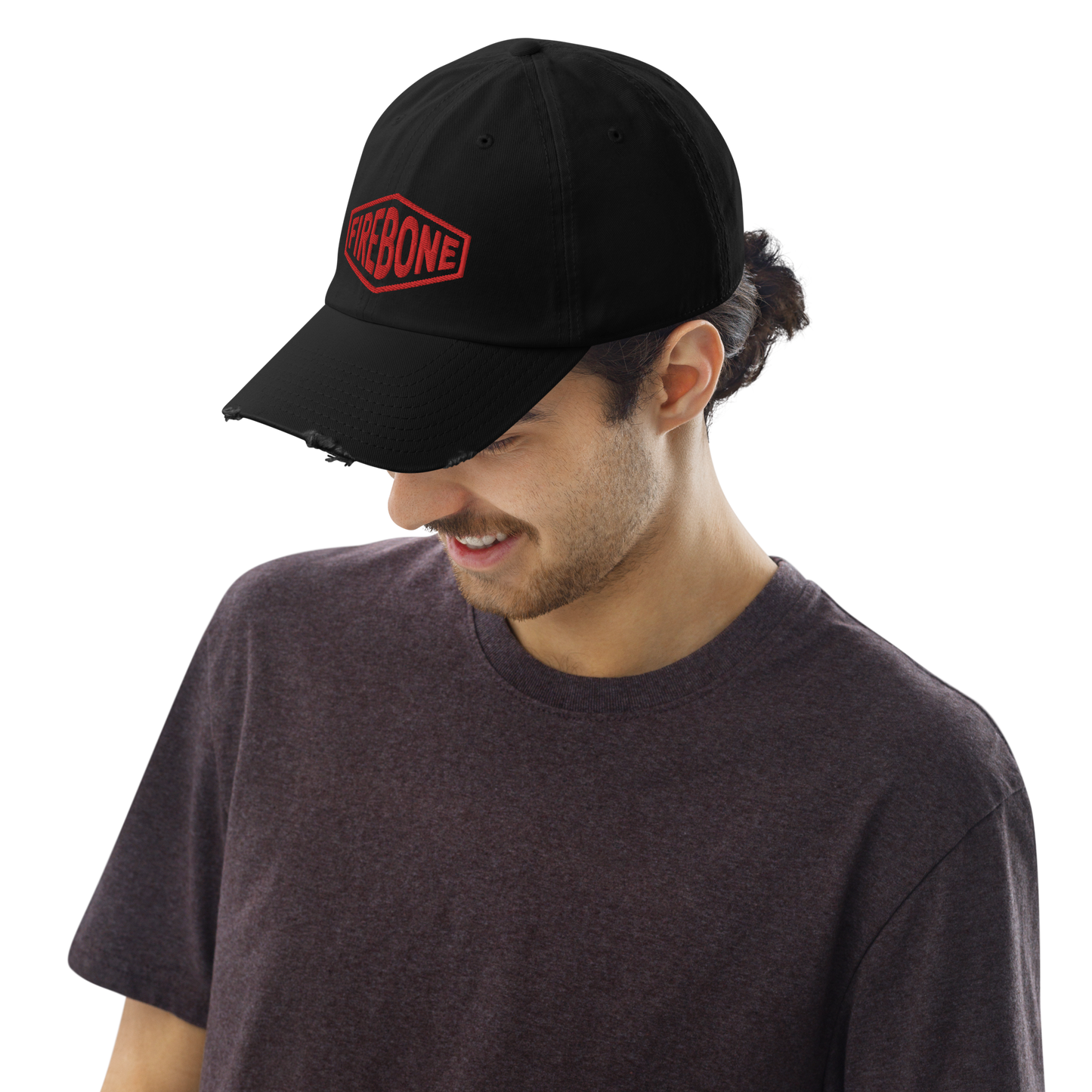 Firebone lozenge - Branded red out of black distressed baseball cap - Firebone