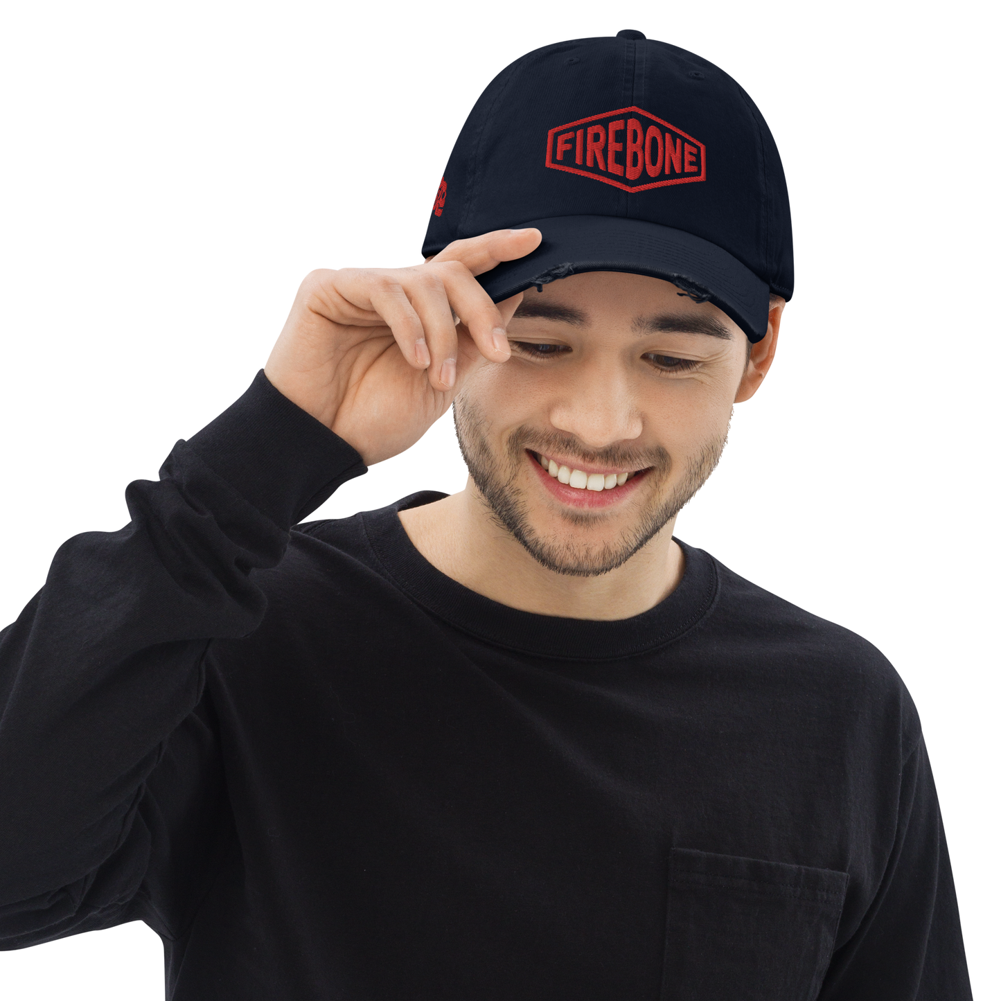 Firebone lozenge - Branded red out of black distressed baseball cap - Firebone
