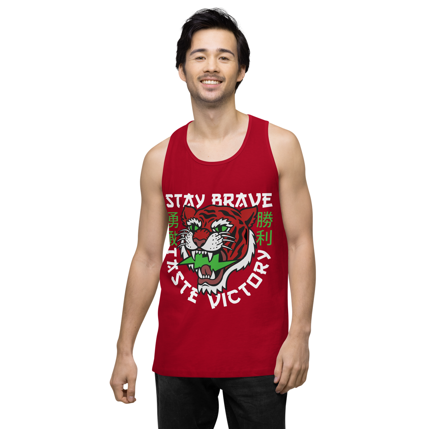 Stay Brave - Men’s premium red tank top - Firebone