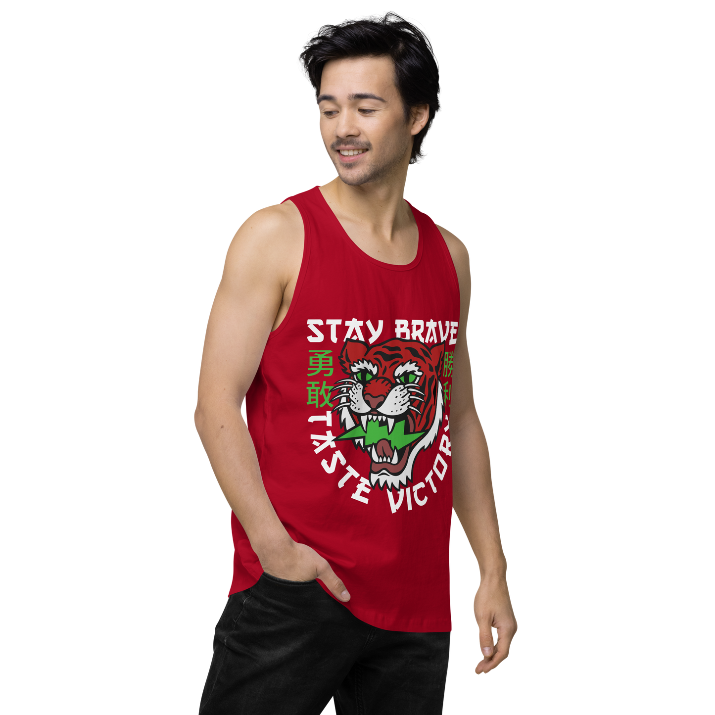 Stay Brave - Men’s premium red tank top - Firebone