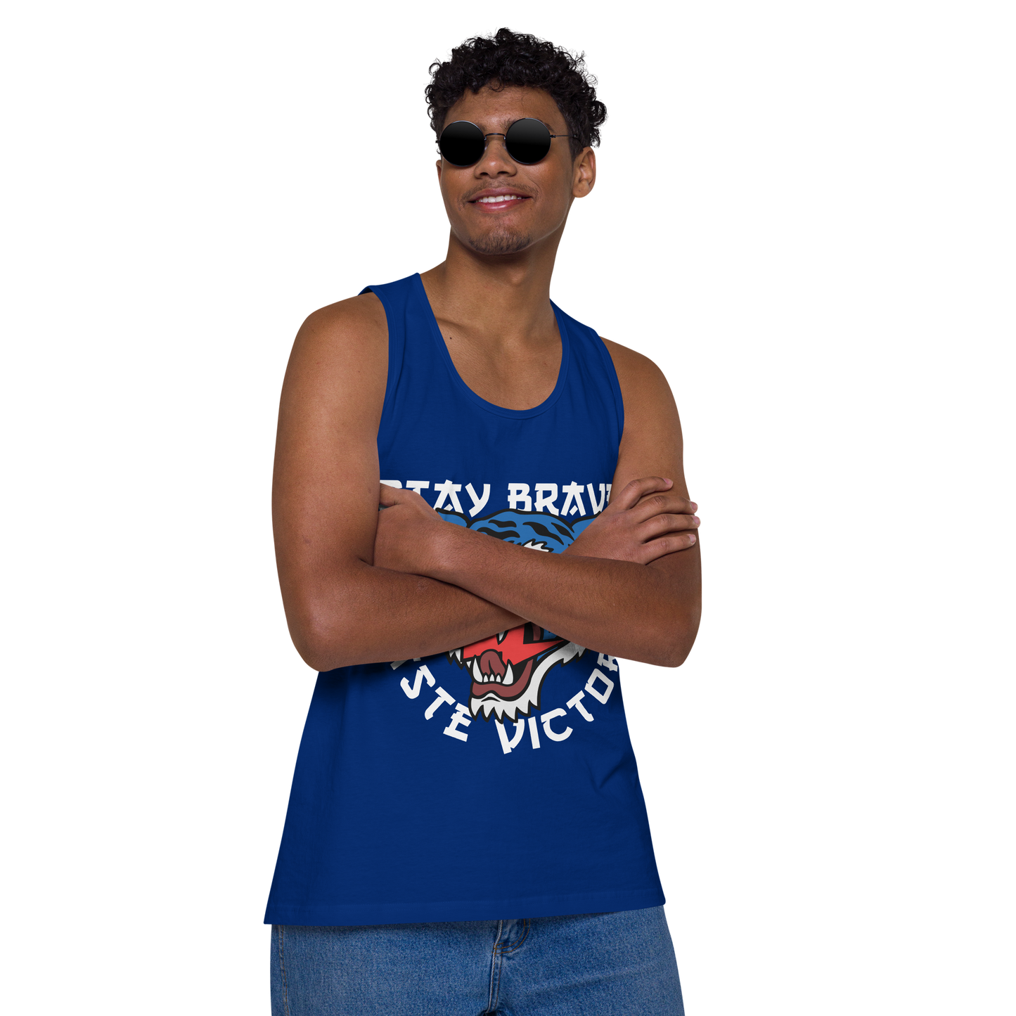 Stay Brave Tiger - Royal blue men’s premium tank top - Firebone