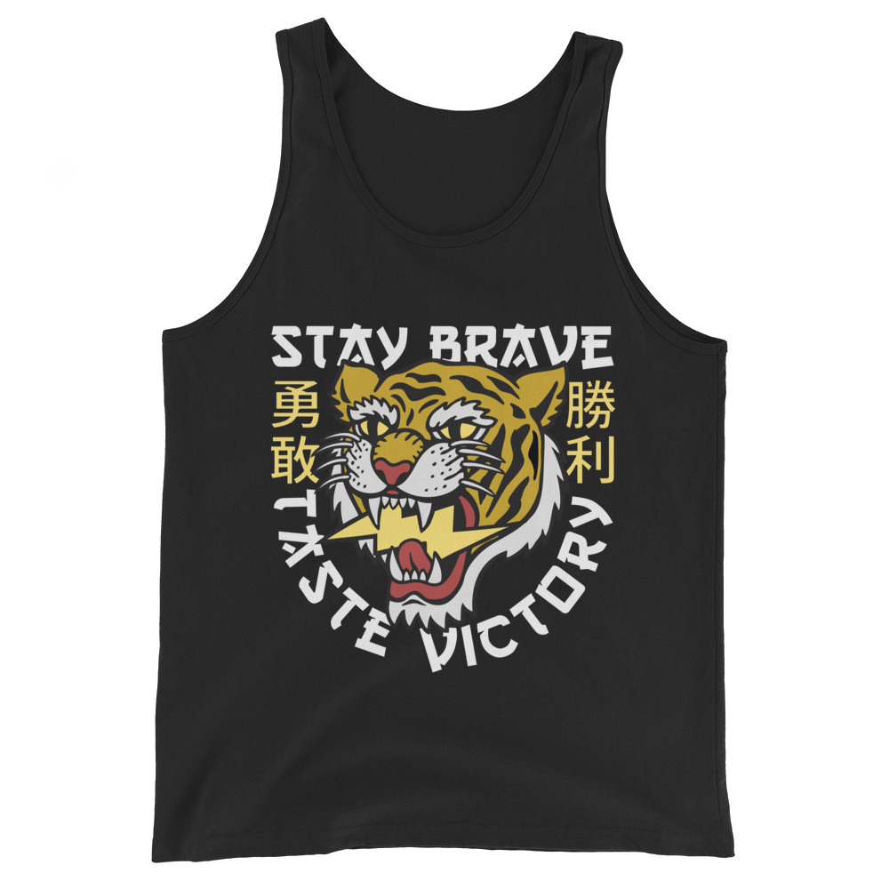 Stay Brave Tiger - Orange on black tank top - Firebone