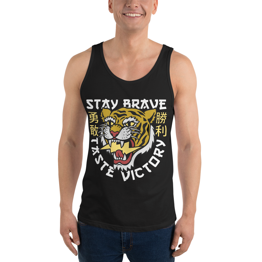 Stay Brave Tiger - Orange on black tank top - Firebone
